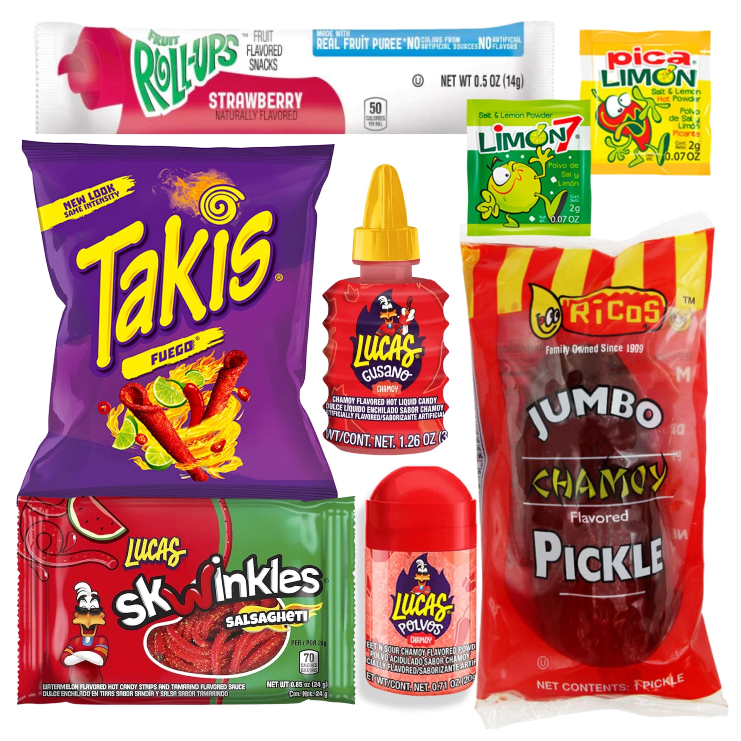 Tiktok Chamoy Pickle Kit With Fruit-Roll-up & Chips, Includes Lucas Gusano, Skwinkles Salsagheti & More by Ma Lit Candy (Ricos Chamoy Pickle)
