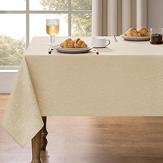 Decorelia Waterproof Wipe Clean Burlap Table Cloth for 10ft Banquet Rectangle Table, Spillproof Wrinkle Free Tablecloth for Thanksgiving, Christmas, Easter (Oblong,60 x 144 Inch (12-14 Seats), Beige)