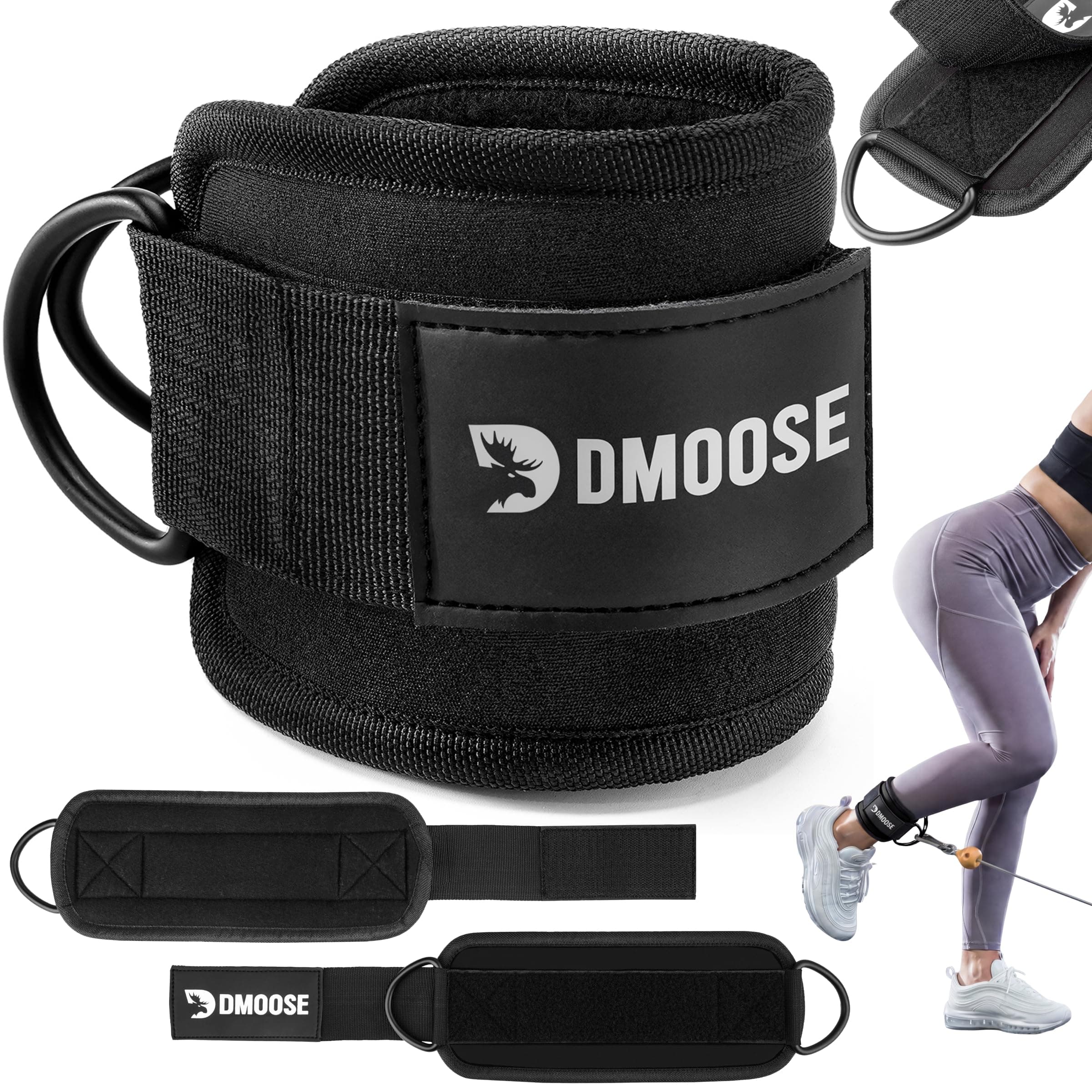 DMoose Fitness Ankle Strap for Cable Machine - One Size Fit with Premium Padding Cuffs, Ankle Bands for Working Out, Booty Workouts, Leg Extension, Hip Abductors, Kickbacks & Lower Body Exercises