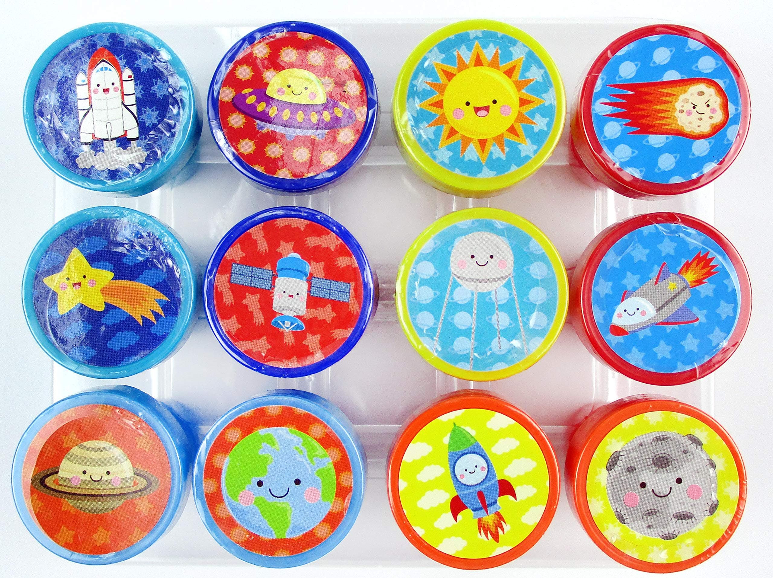 12 Pcs Outer Space Stamp Kit for Kids Party Favors God's Galaxy Boys Girls Space Planetarium Birthday Party