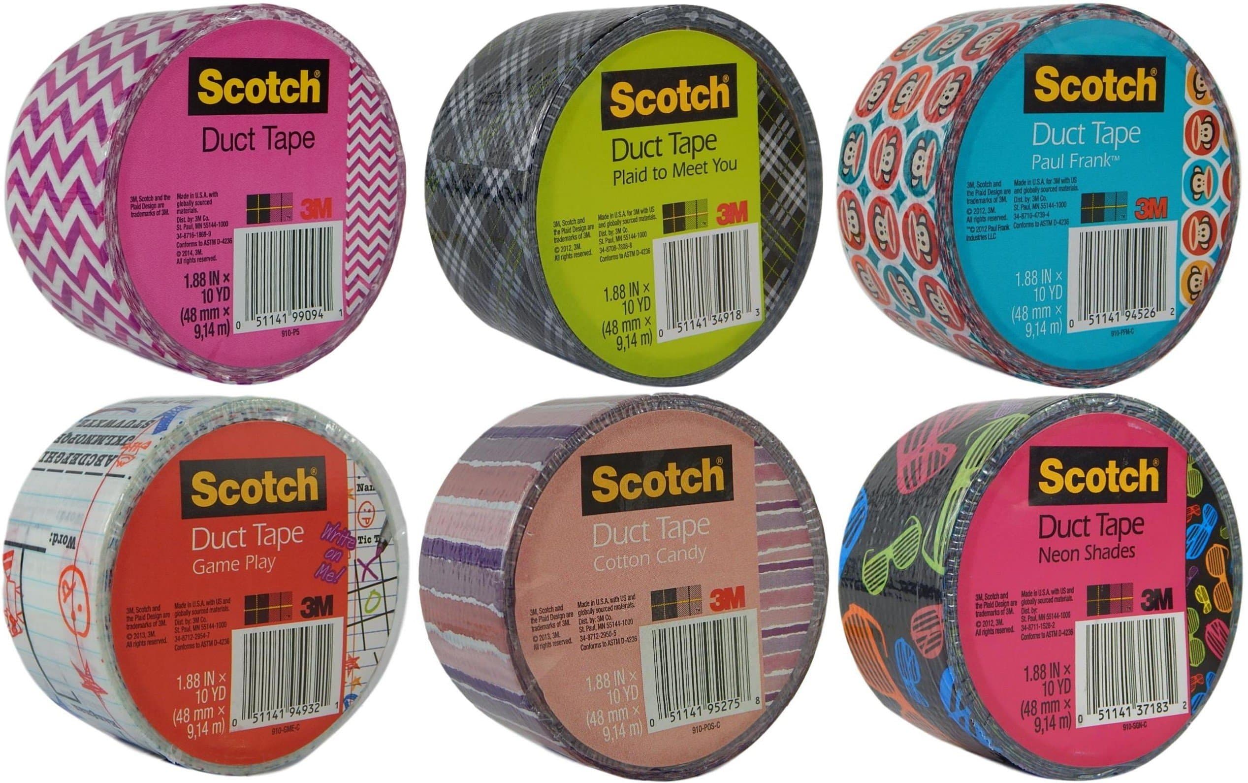 Scotch Brand Craft Weight Duct Tape Designs Multi Pack Bundle 6-Rolls Each Roll 1.88 inches Wide by 10 Yards Long (Multi 11)