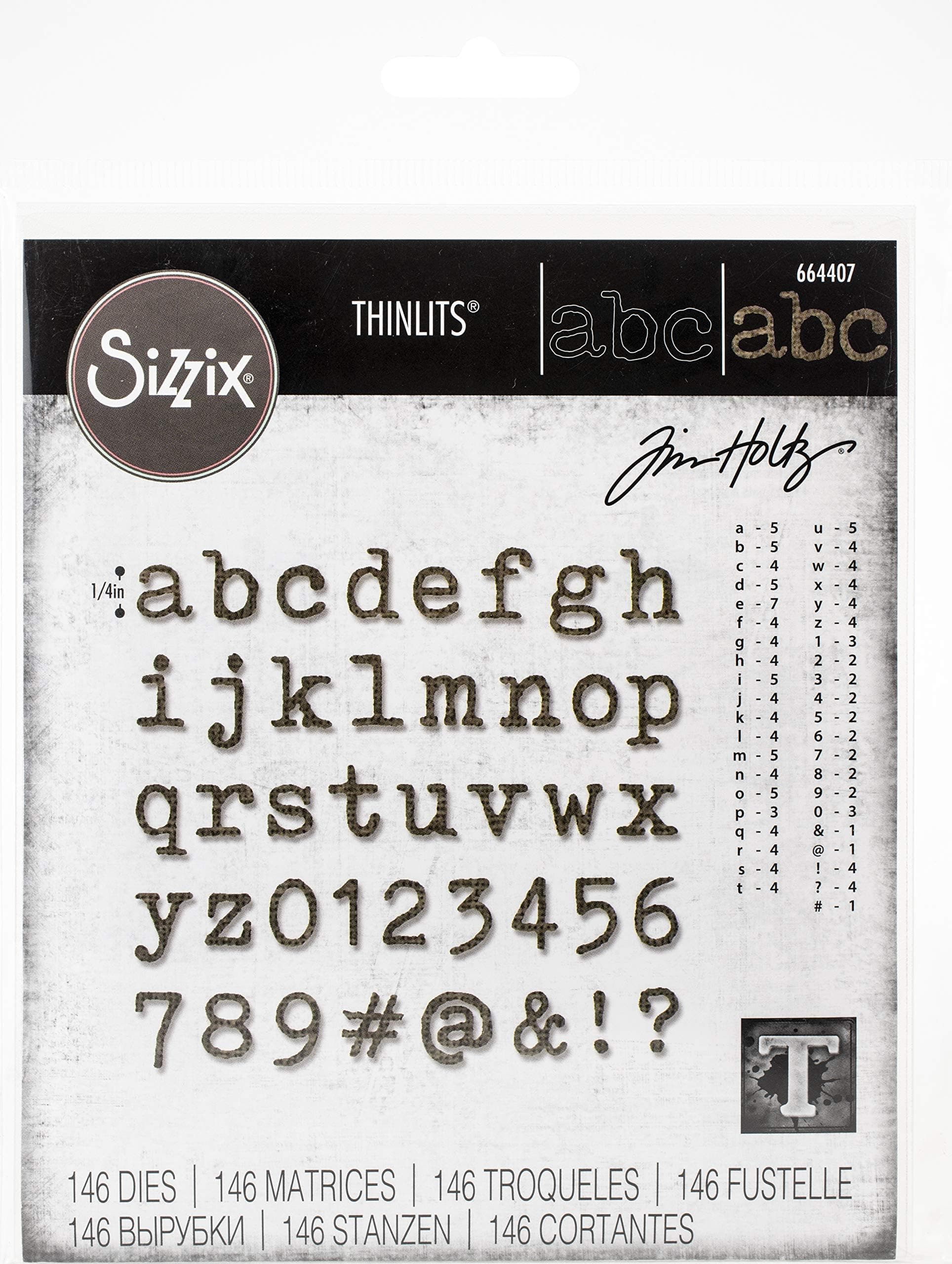Thinlits Die Set 146 Pack Alphanumeric Tiny Type Lower by Tim Holtz, Multicolor
