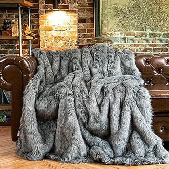 BATTILO HOME Grey Faux Fur Throw Blanket Warm Elegant Cozy Fox Fur Throw Blankets for Couch,Sofa Fluffy Blankets Thick Warm Decorative Blanket Reversible to Plush Velvet, 50"x60"