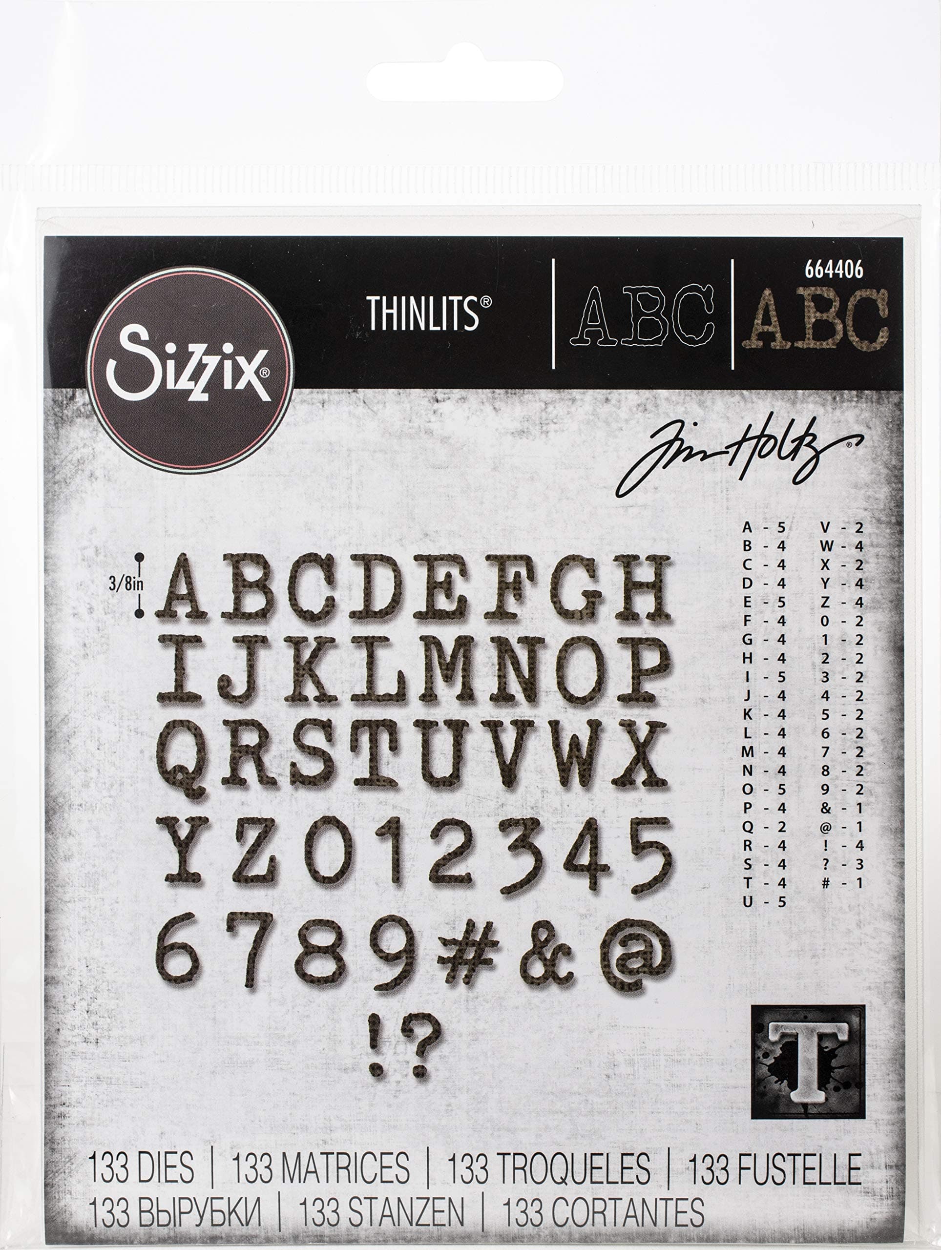 Thinlits Die Set 123 Pack Alphanumeric Tiny Type Upper by Tim Holtz, Multicolor
