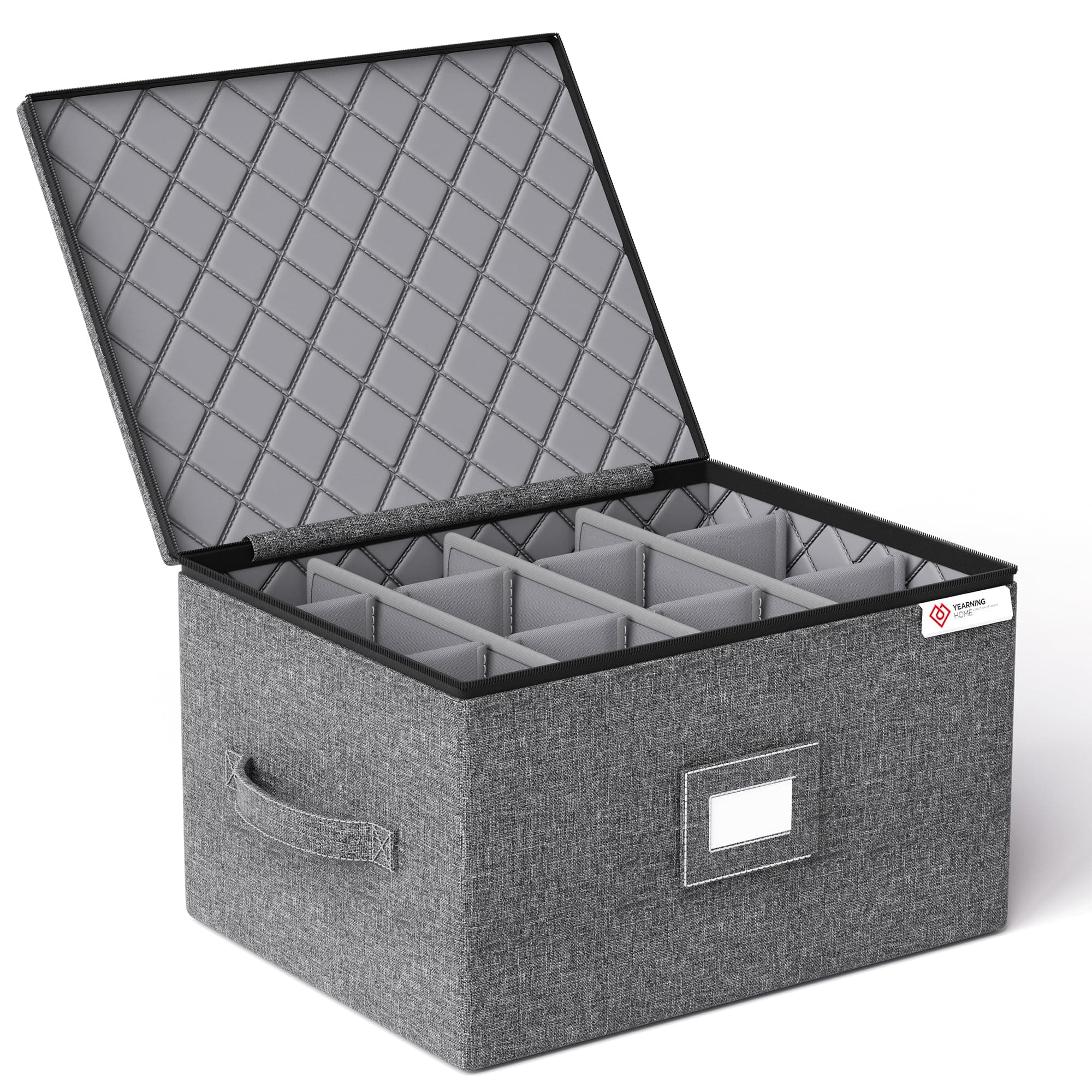 Wine Glass Storage Box with Dividers,Hard Shell and Stackable Stemware Storage Containers with Sturdy Handle for Glassware Crystal Storage and Transport,Grey,Holds 12