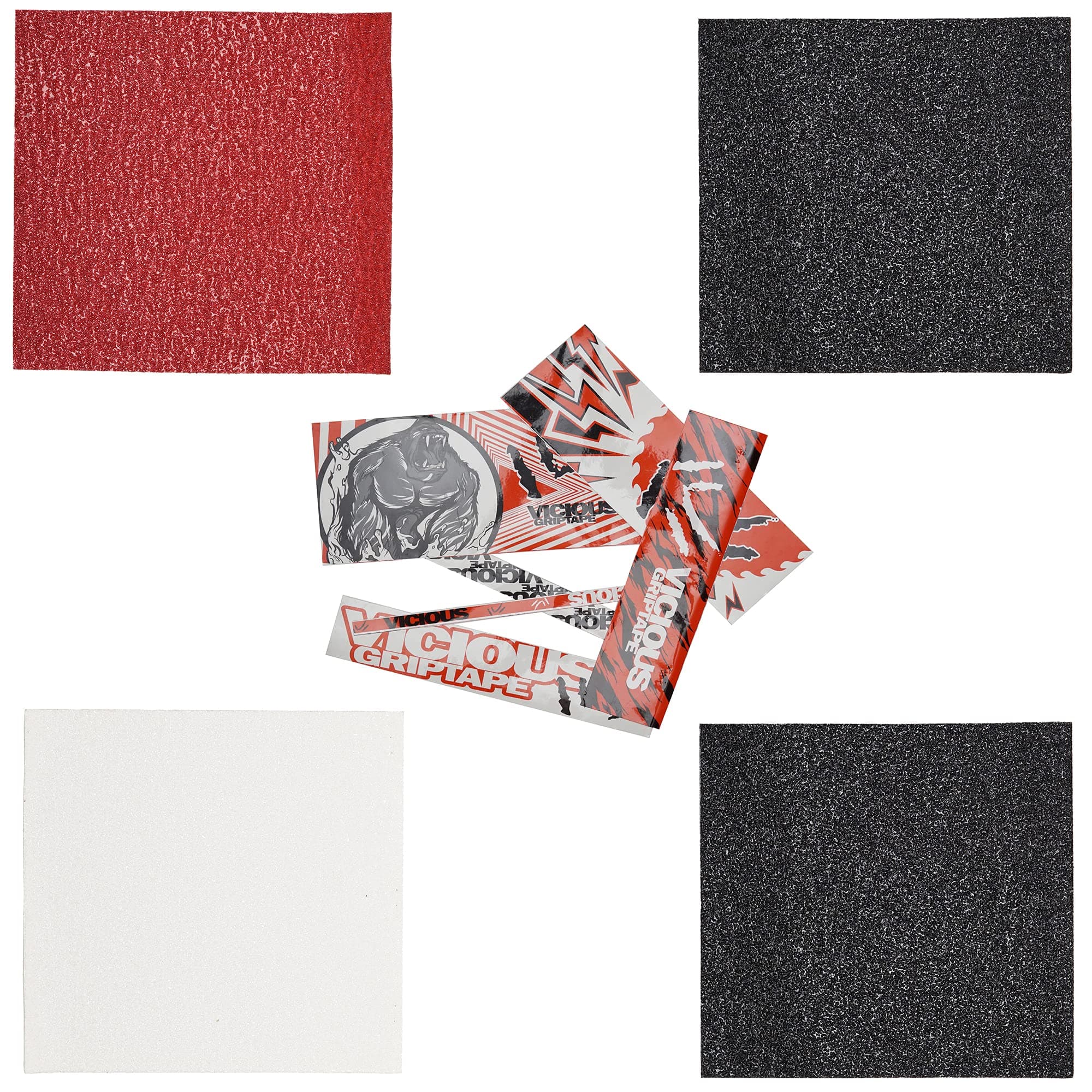 Vicious Griptape Extra Coarse Grit Longboard Skateboard Griptape - Red, Clear, Black Mix Pack