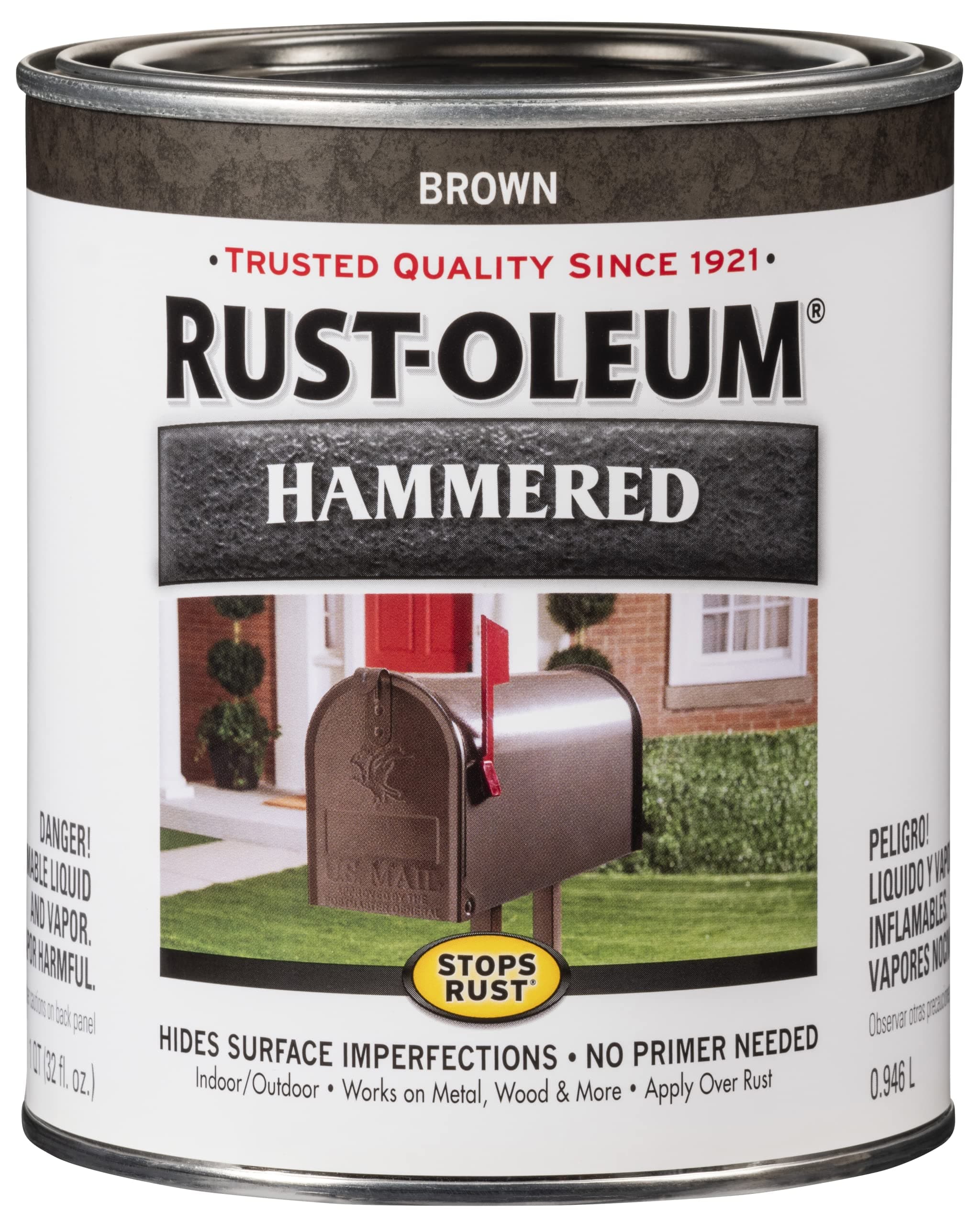239073 Stops Rust Hammered Finish Paint, Quart, Brown