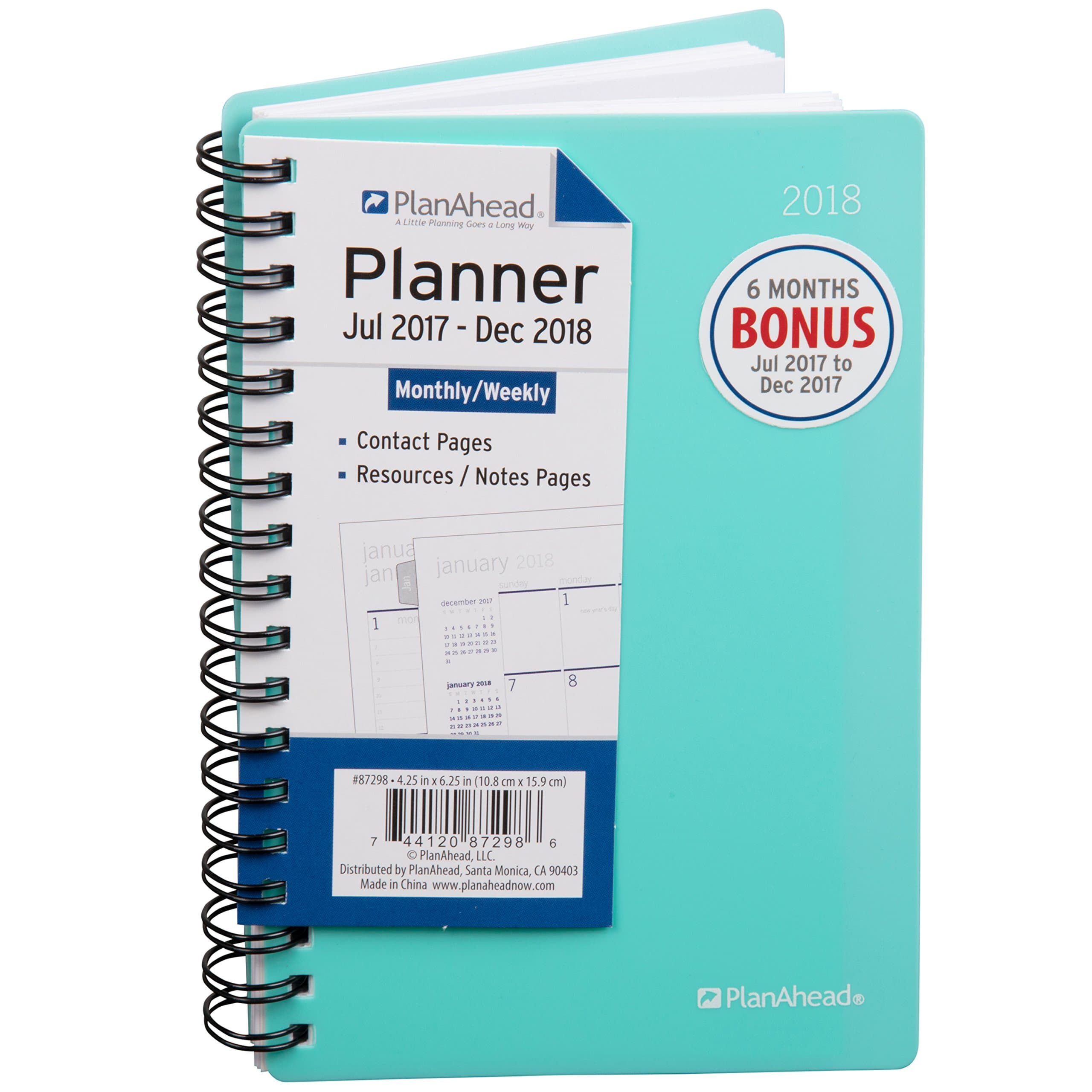 PlanAhead 2018 Planner, 18 Month Small Weekly/Monthly Planner - Includes Additional Contact Pages