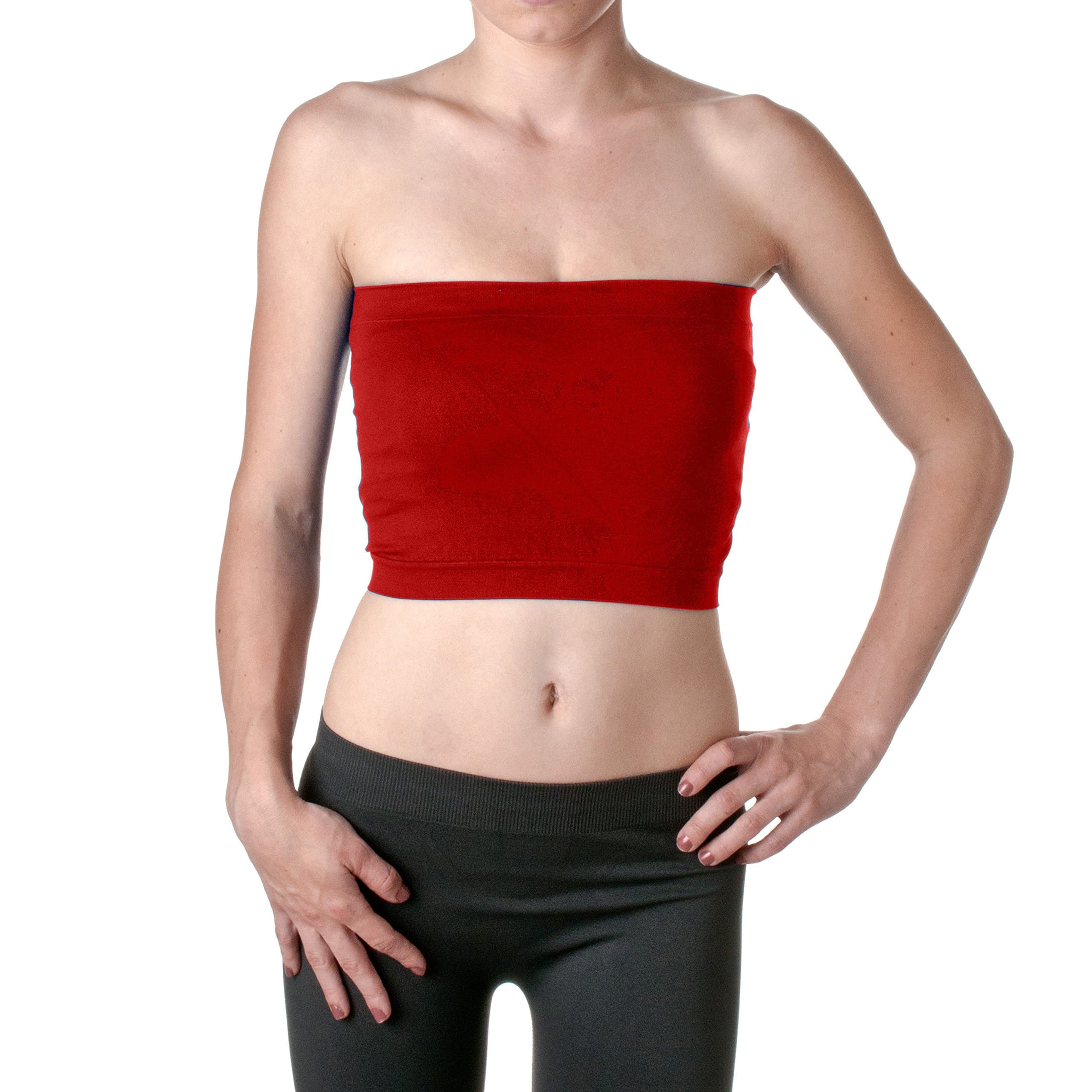 2NE1 Apparel Women's Basic Stretch Layer Seamless Tube Bra Bandeau Top, Red, One Size