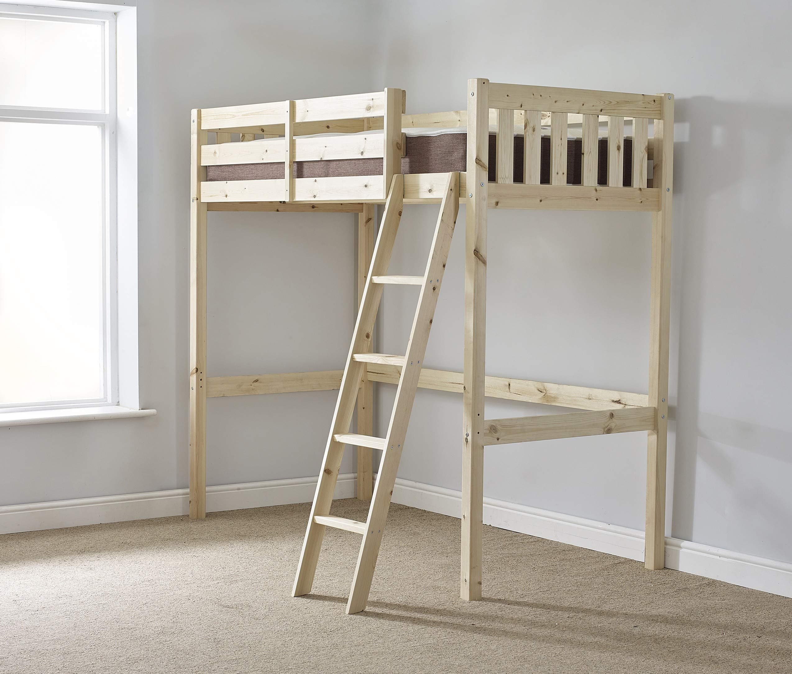 Loft Bunk Bed - 2ft 6 small single wooden high sleeper bunkbed - Ladder can go left or right - CAN BE USED BY ADULTS