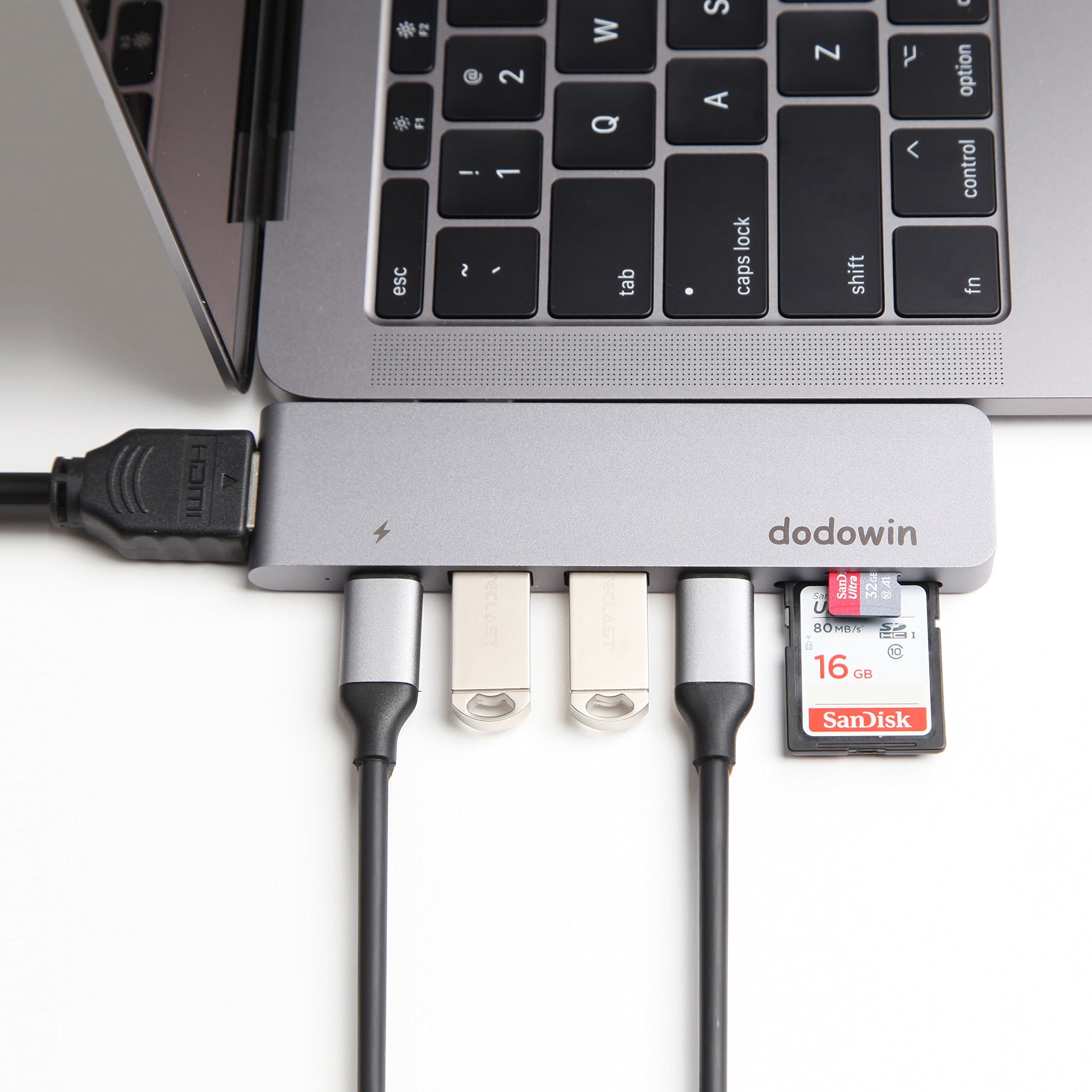 Dodowin USB C HUB compatible with Macbook Air 2018 Macbook Pro 2019 2018 2017 Macbook Pro Adapter, Thunderbolt 3 USB-C Power Delivery, 1* Port USB C, 4K HDMI, 2*USB 3.0, SD/TF Card（space gray)