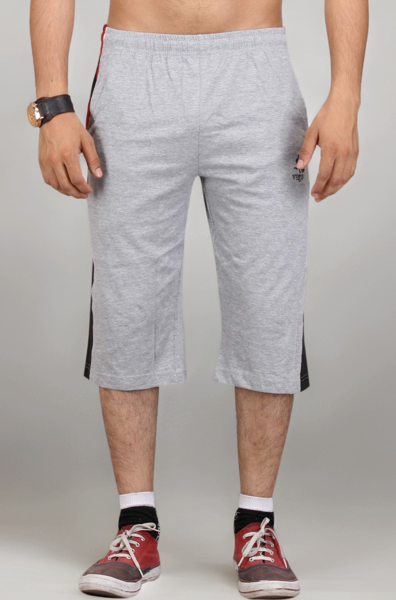 VEGO Mens Cotton Three by Fourth, 3/4, Capri, Three Quarter Grey Plus Size