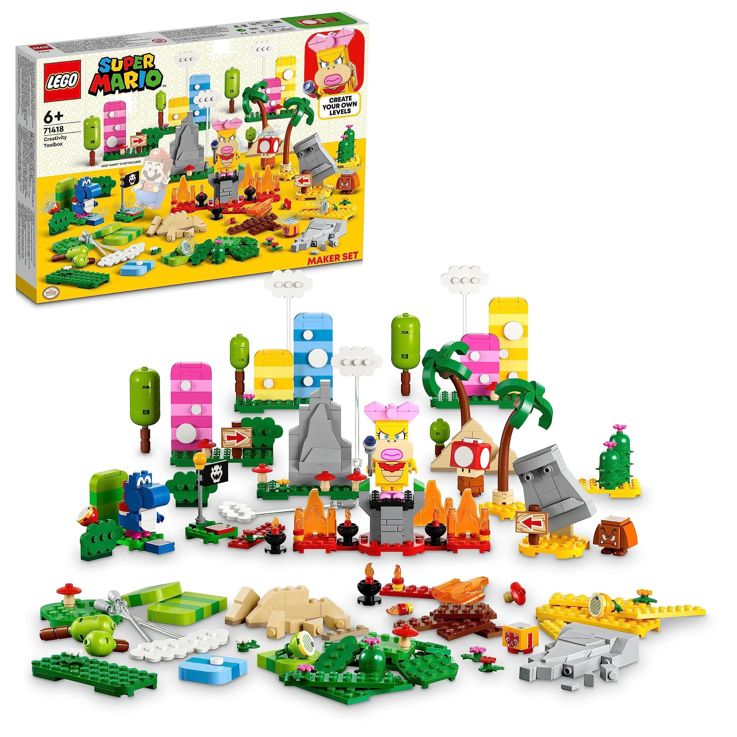 71418 Super Mario Creative Box - Level Designer Set with Grass, Lava and Desert Models to Combine with Starter Set, Toy Figures for Children, Multicoloured