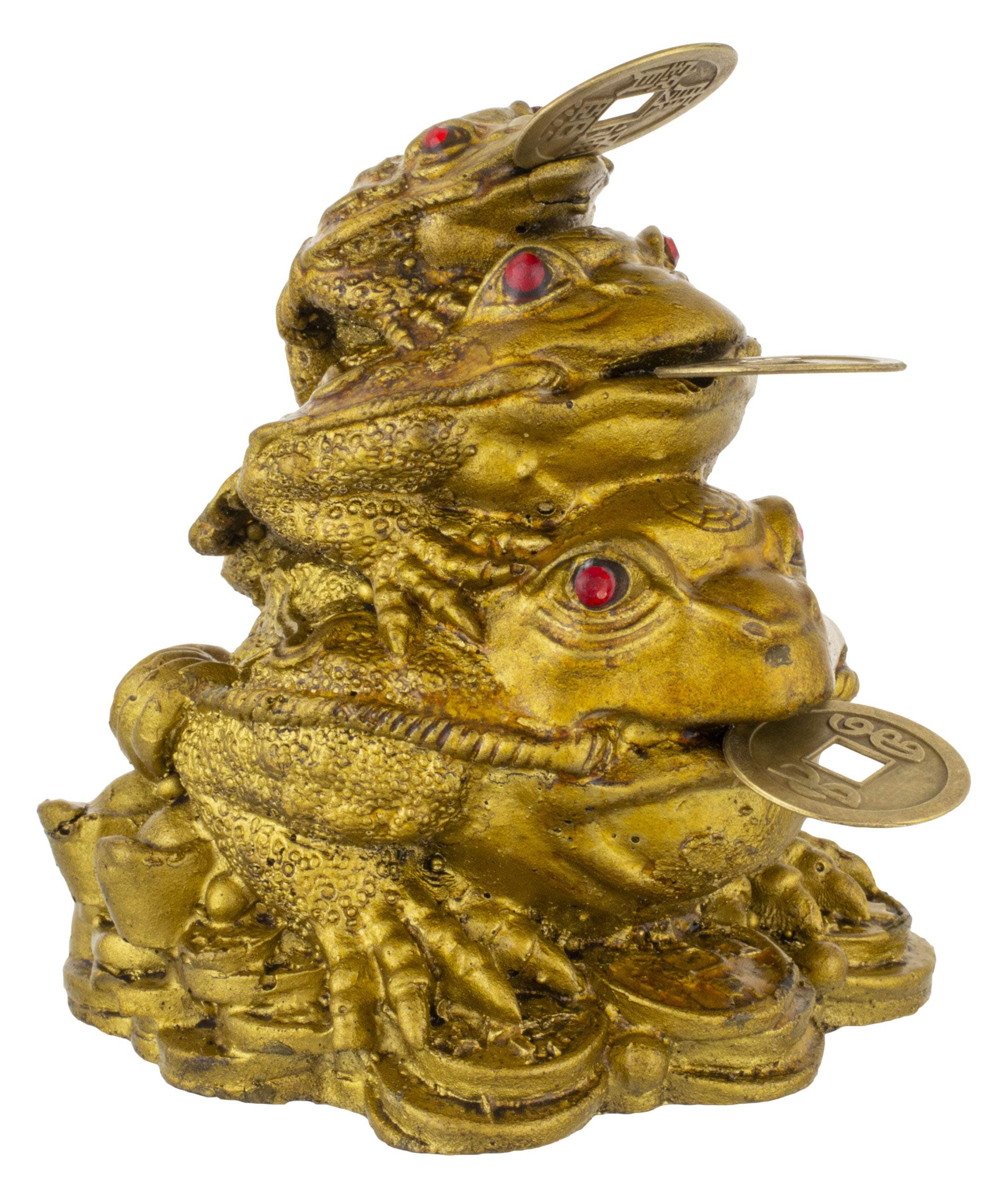 SoilMade Triple Frog, Cone Shape, Resin Made, Size Aprox 9cm and 180g, Pack of 1 Triple Frog with 3 Lucky Coin in Box