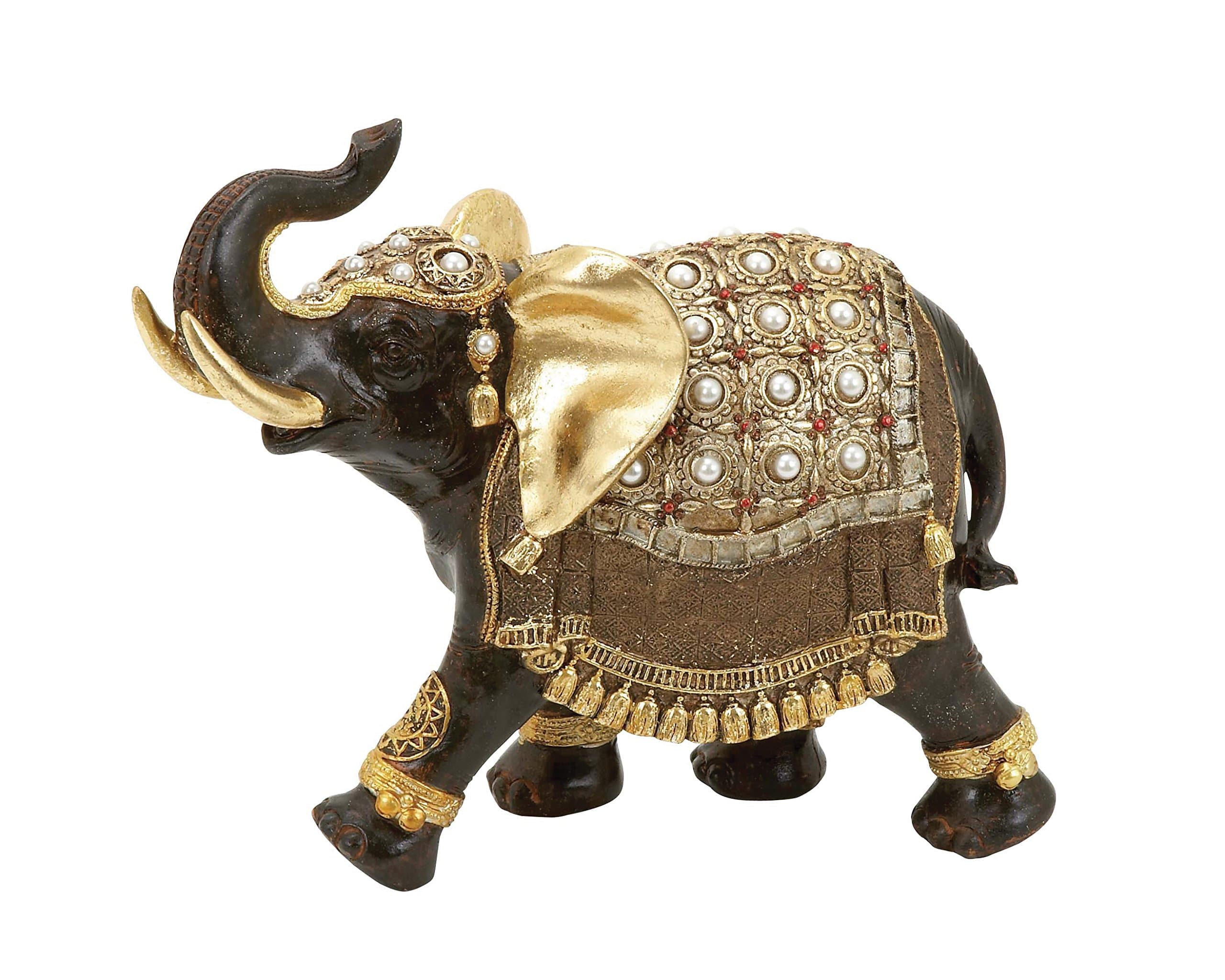 Deco 79Polystone Elephant 9" H-69476, Artificial Stone, Gold,White,Brown, 9" H