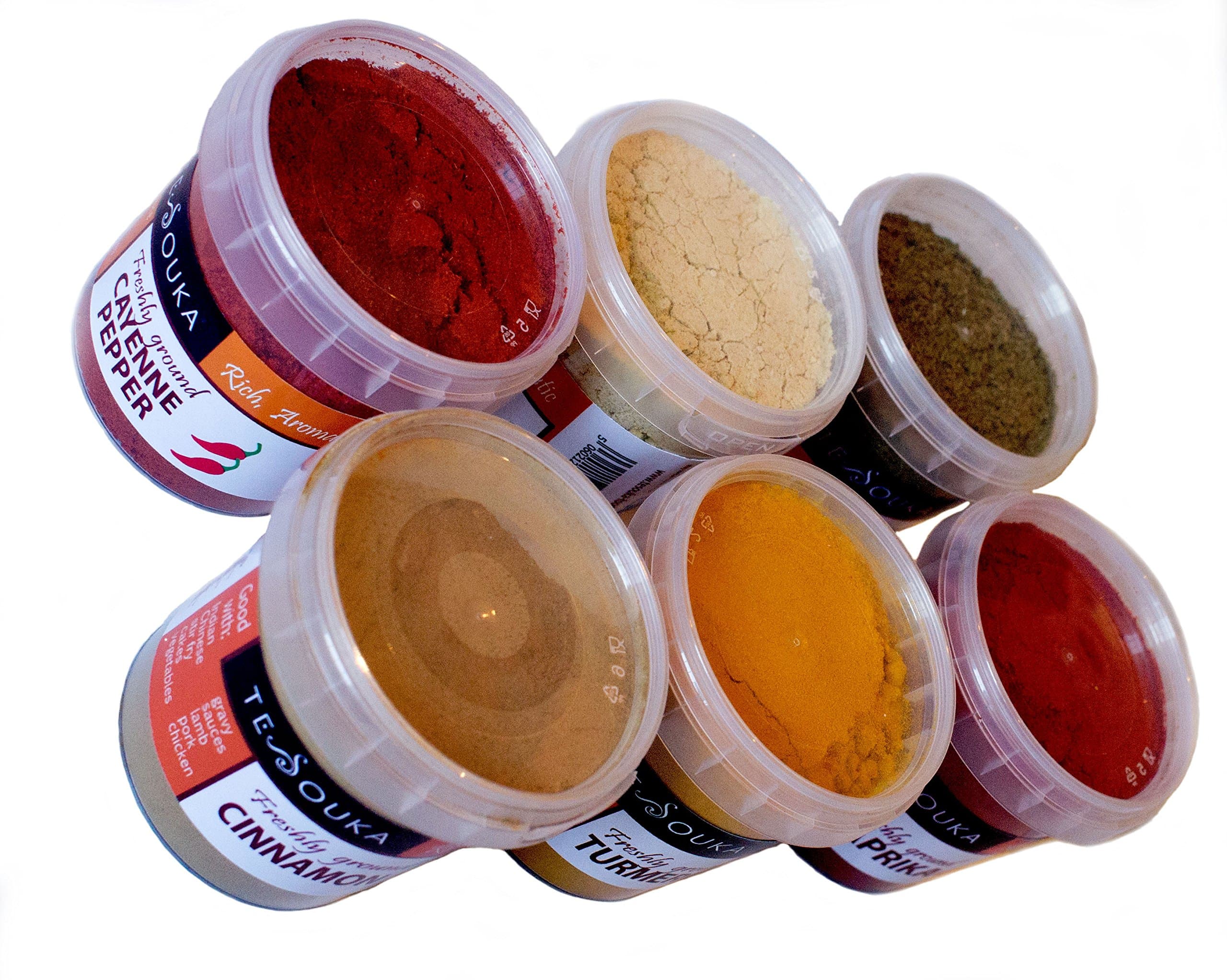 Spices Set: Cumin, Paprika, Ginger, Cinnamon, Cayenne Pepper, tumeric