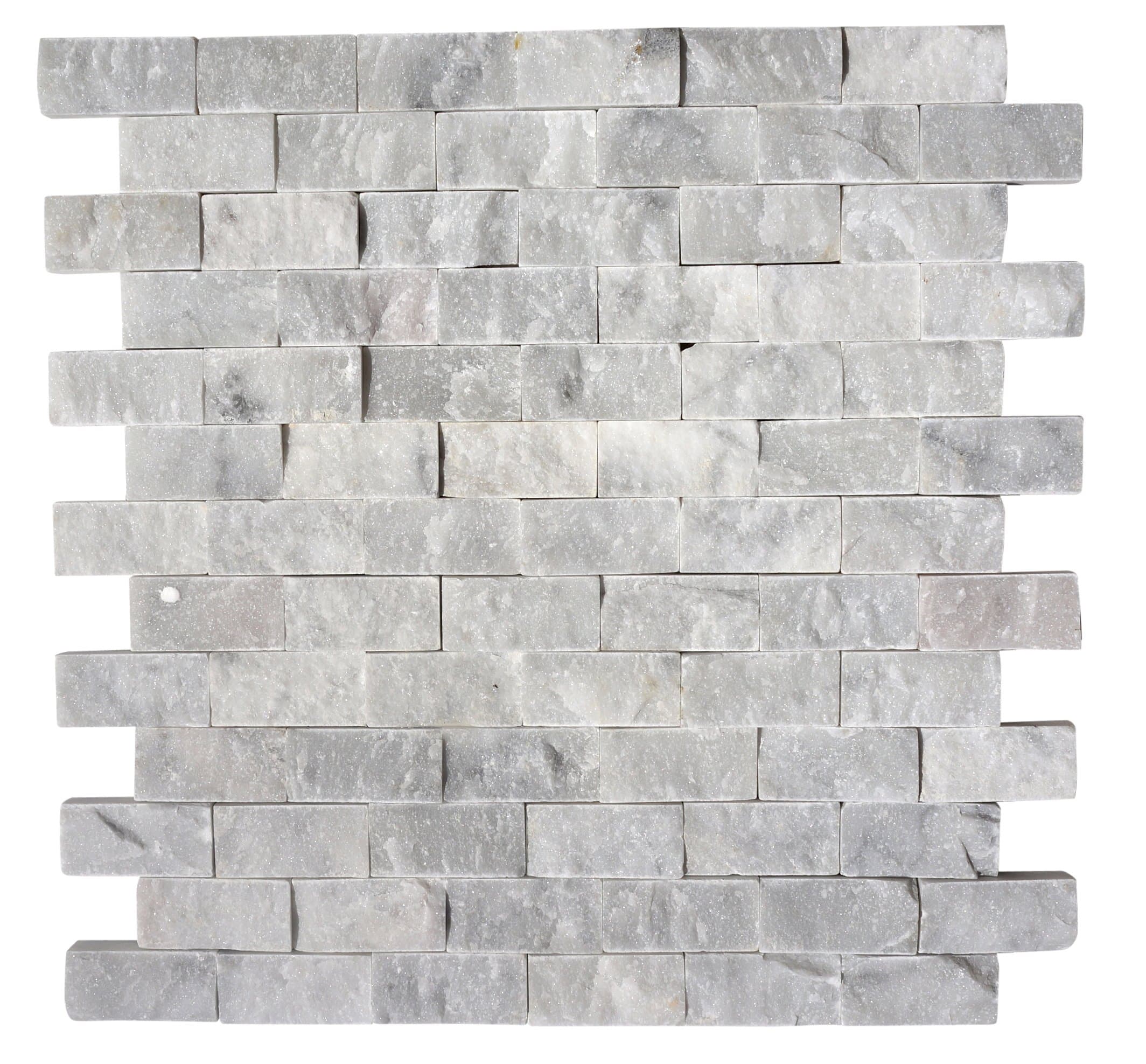 Silver Travertine 1 X 2 Brick Mosaic Tile - Split-Faced - Sample Piece