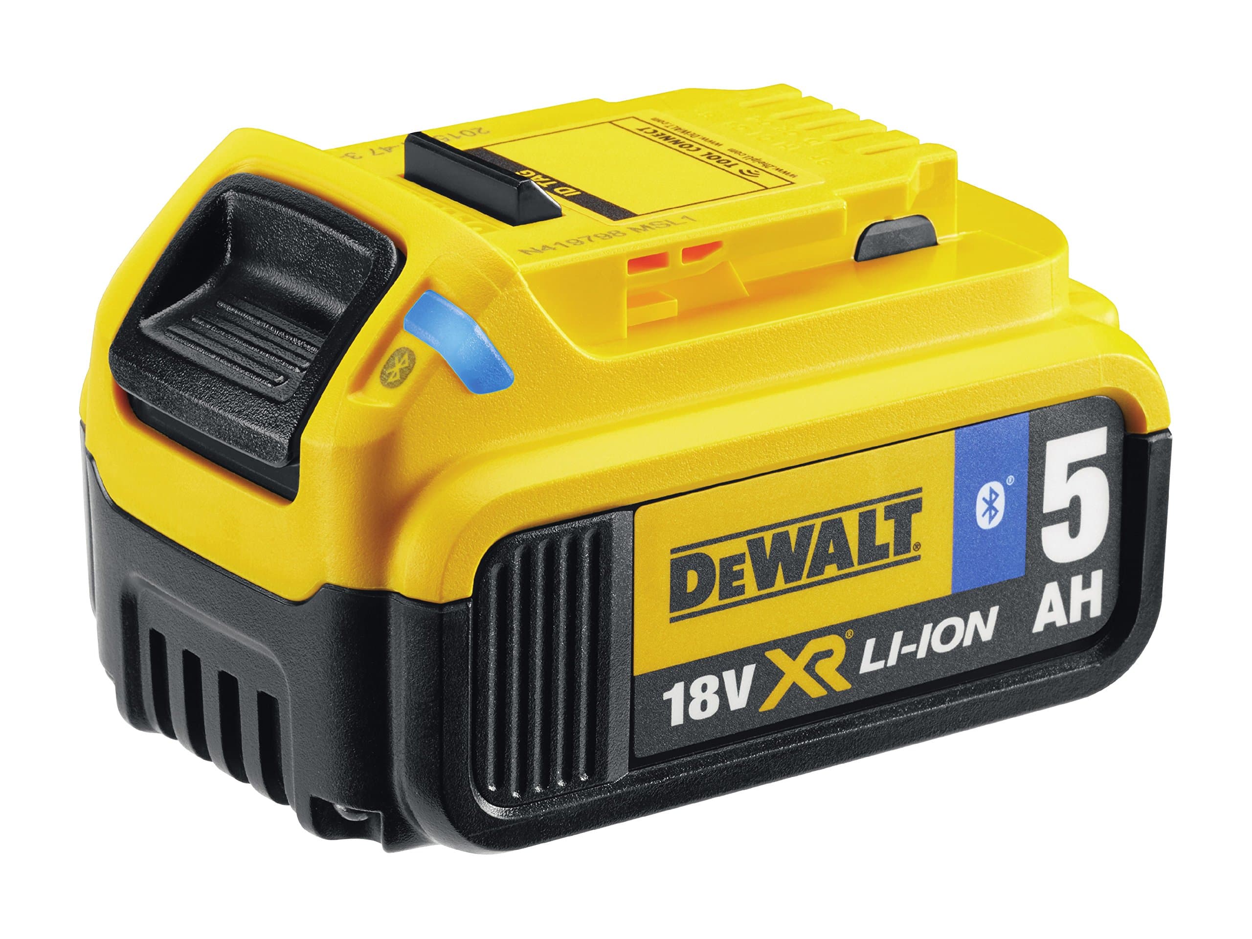 Dewalt DCB184B-XJ Bluetooth Slide Li-Ion Battery Pack 18 Volt 5.0Ah, 18 V, Black/Yellow