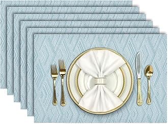 Aofmee Placemats, Heat Resistant Table Mats Set of 6, Washable PVC Place Mats for Table, Woven Vinyl Plastic Placemats for Kitchen Dining, Non-Slip Stain Resistant Outdoor Placemat, Easy to Clean