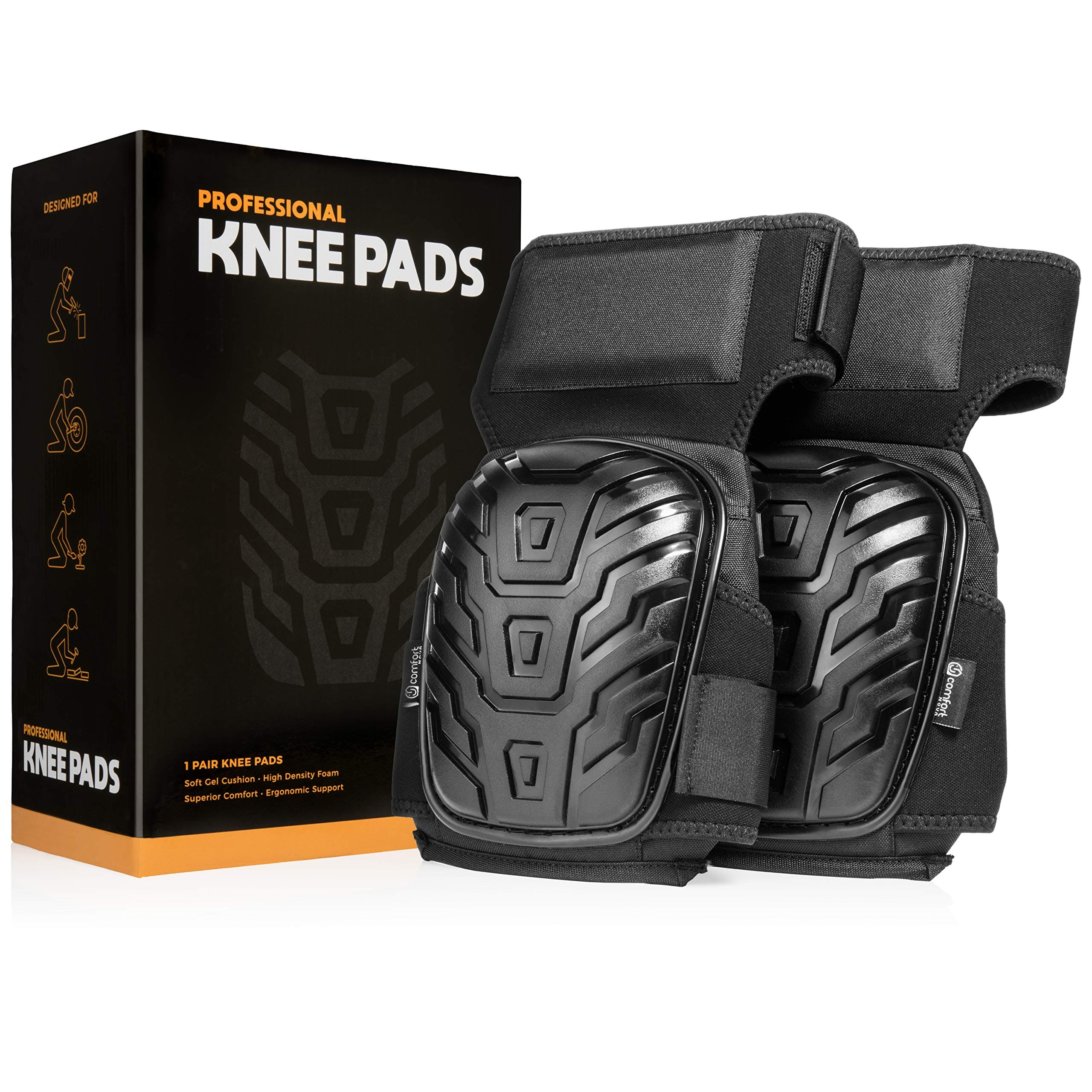 Knee Pads for Work by Comfort Nova - Heavy Duty Construction Knee Pads - Gel Cushioned Pads for Flooring, Gardening, and Tiling - Industrial PVC Shell Pads for Joint Protection