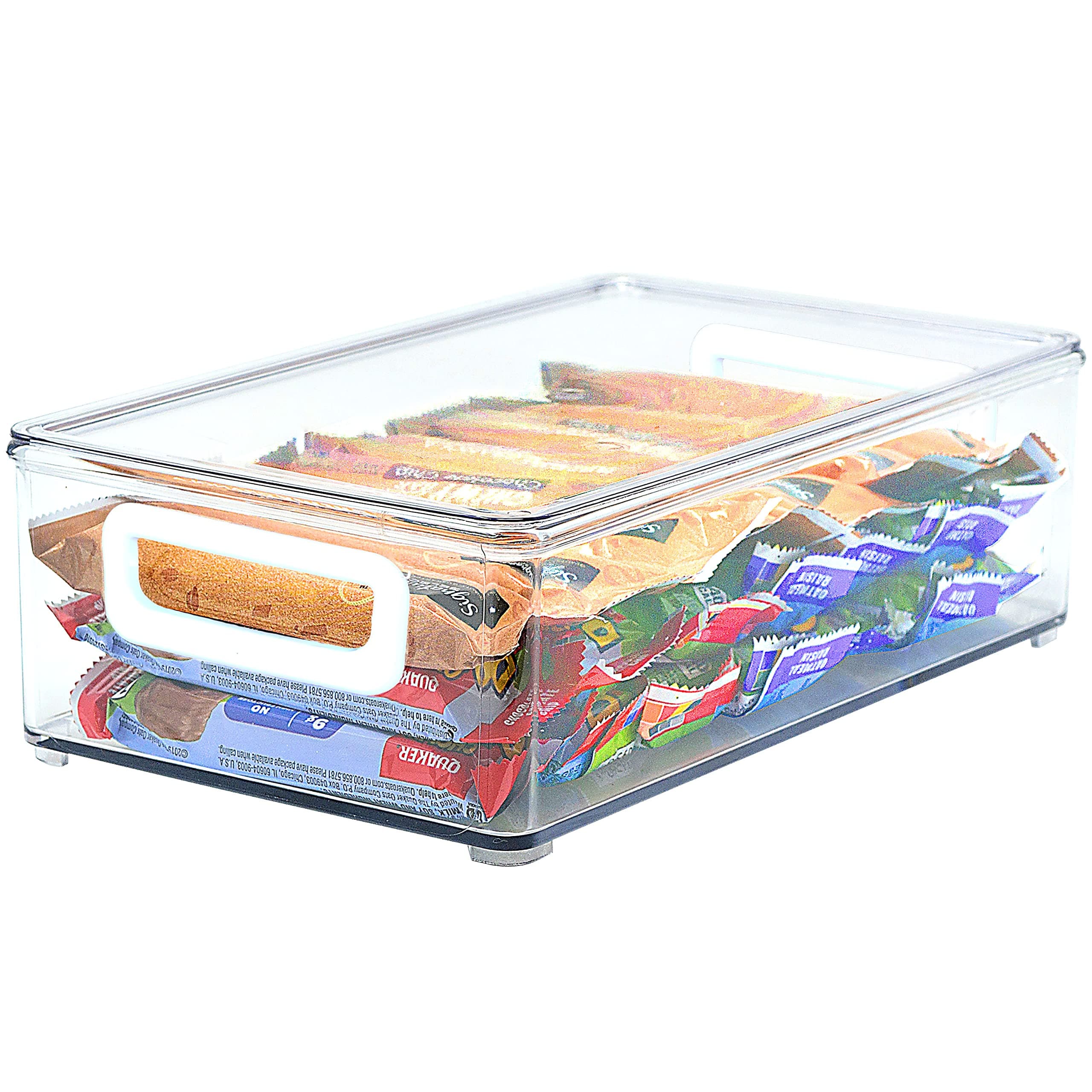 Youngever 2 Pack Stackable Plastic Storage Organizer Container Bins with Lids, 10" x 6" x 3", Stackable Storage Bins with Handler for Refrigerator, Pantry