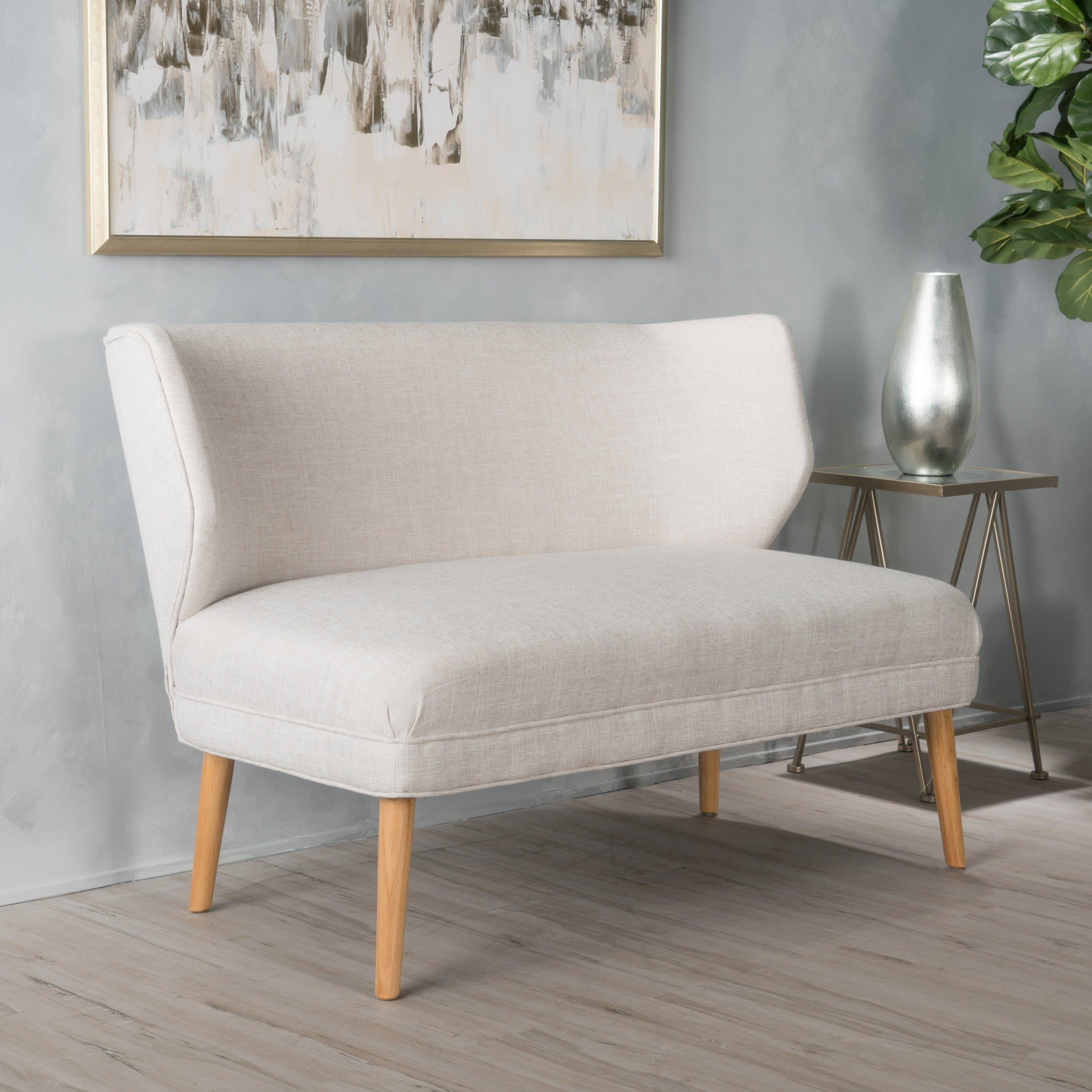 Christopher Knight Home GDFStudio Dumont Mid-Century Modern Fabric Settee, Beige and Natural, Loveseat