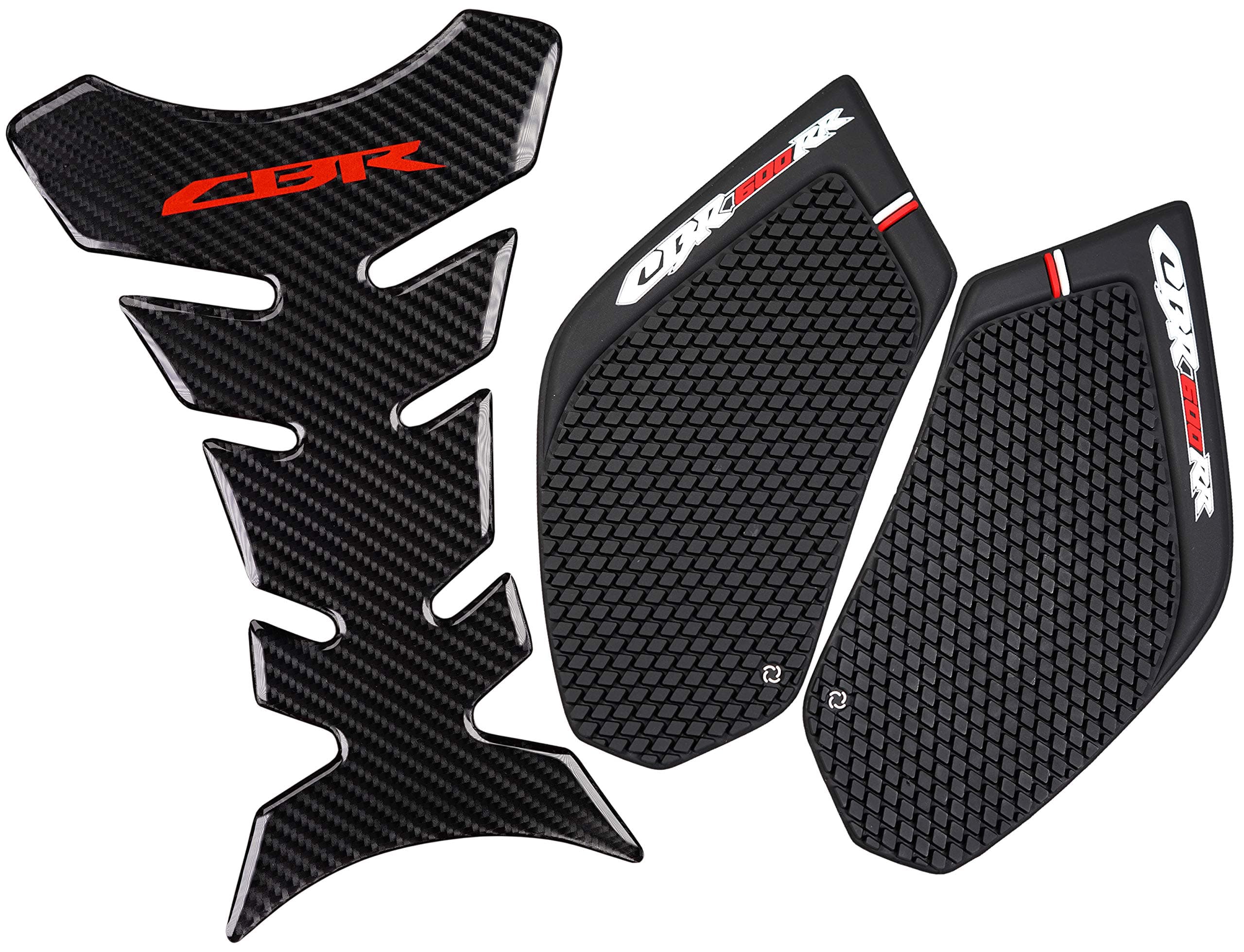 Black Real Carbon Look Sticker Decal, Protector Pad for CBR 600RR 2003-2006, Anti Slip, Traction Side, Fuel Knee Grip Decal, Polyvinyl Chloride, Waterproof, Outdoor Usage