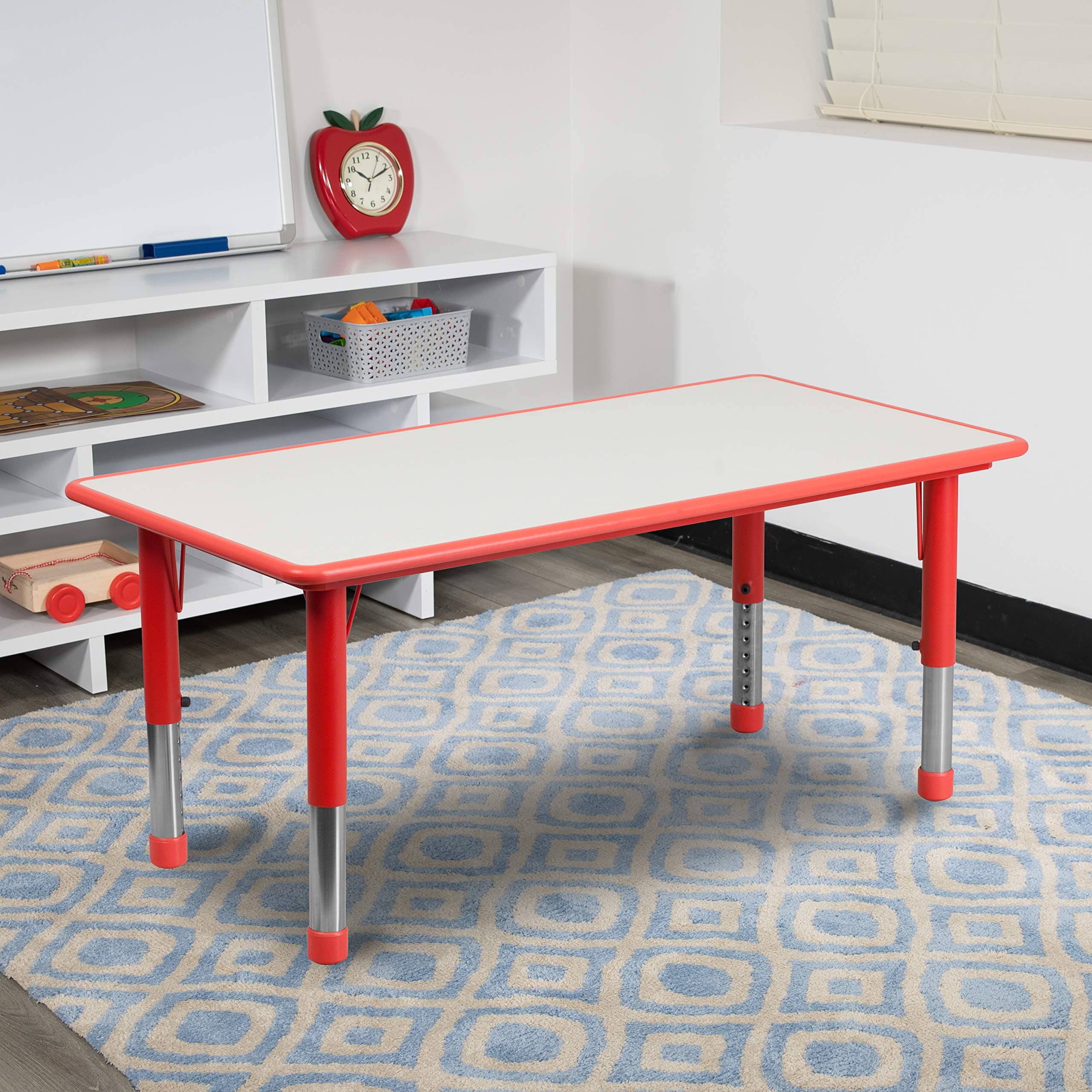 Adjustable Kids Activity Table for Home Use, Height-Adjustable Classroom Table for Kids, 23.625" W x 47.25" D x 14.5-23.5" H, Red