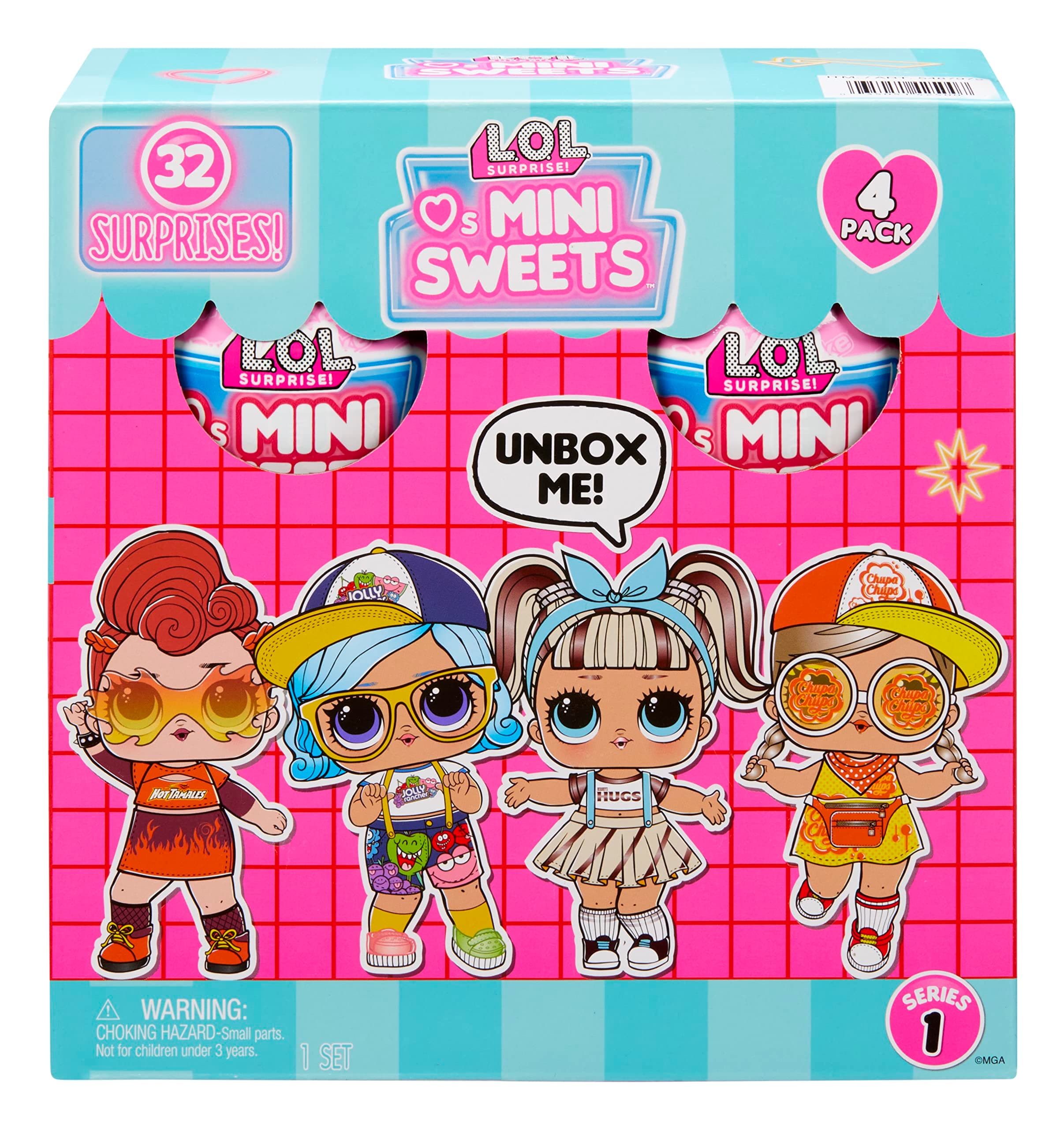 L.O.L. Surprise! 4-Pack Mini Sweets Dolls #1 with 32 Surprises, Candy Themed Accessories - Collectible Paper Packaging