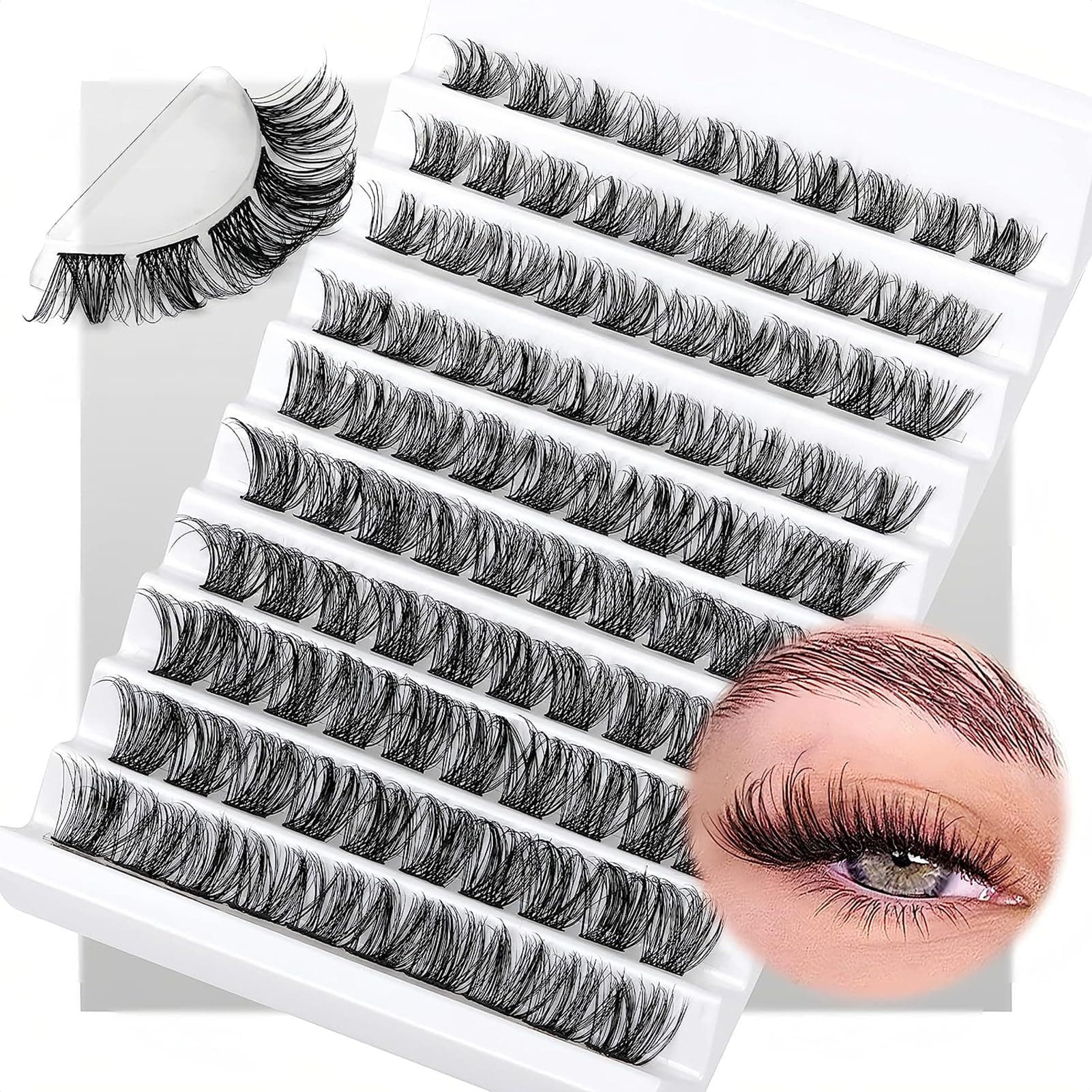 Lash Clusters， 140Pcs D Curl Individual Cluster Lashes, Self Adhesive Eyelash Clusters Extensions 14-16Mm Mixed False Wispy Lashes Diy At Soft & Comfortable