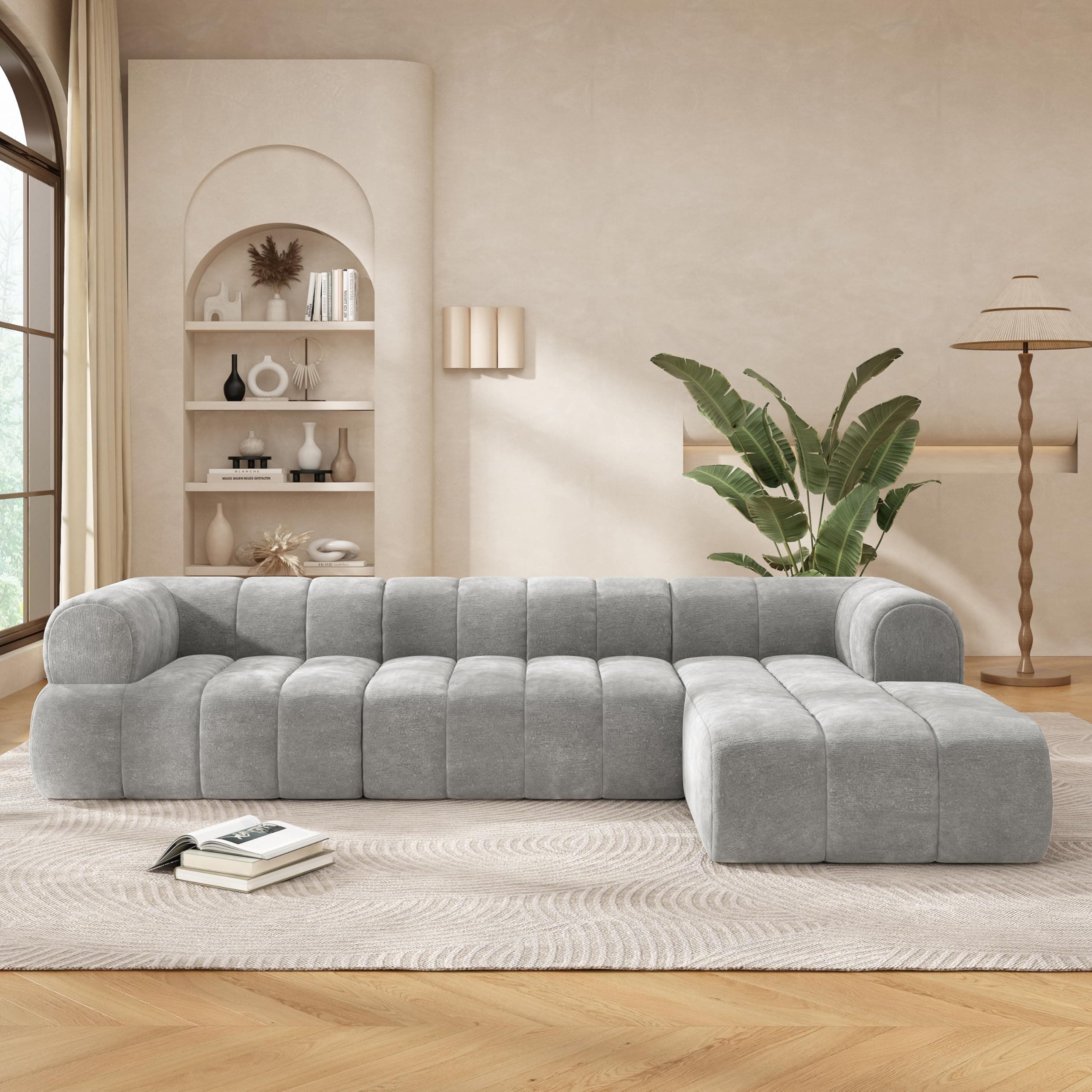 122" Modern L-Shaped Sectional Sofa with High-Density Fully Compressed Sponge and Chaise Lounge,2-Piece Set,Fully Assembled Right Hand Facing, Perfect for Living Room,Lounge (Gray_94)