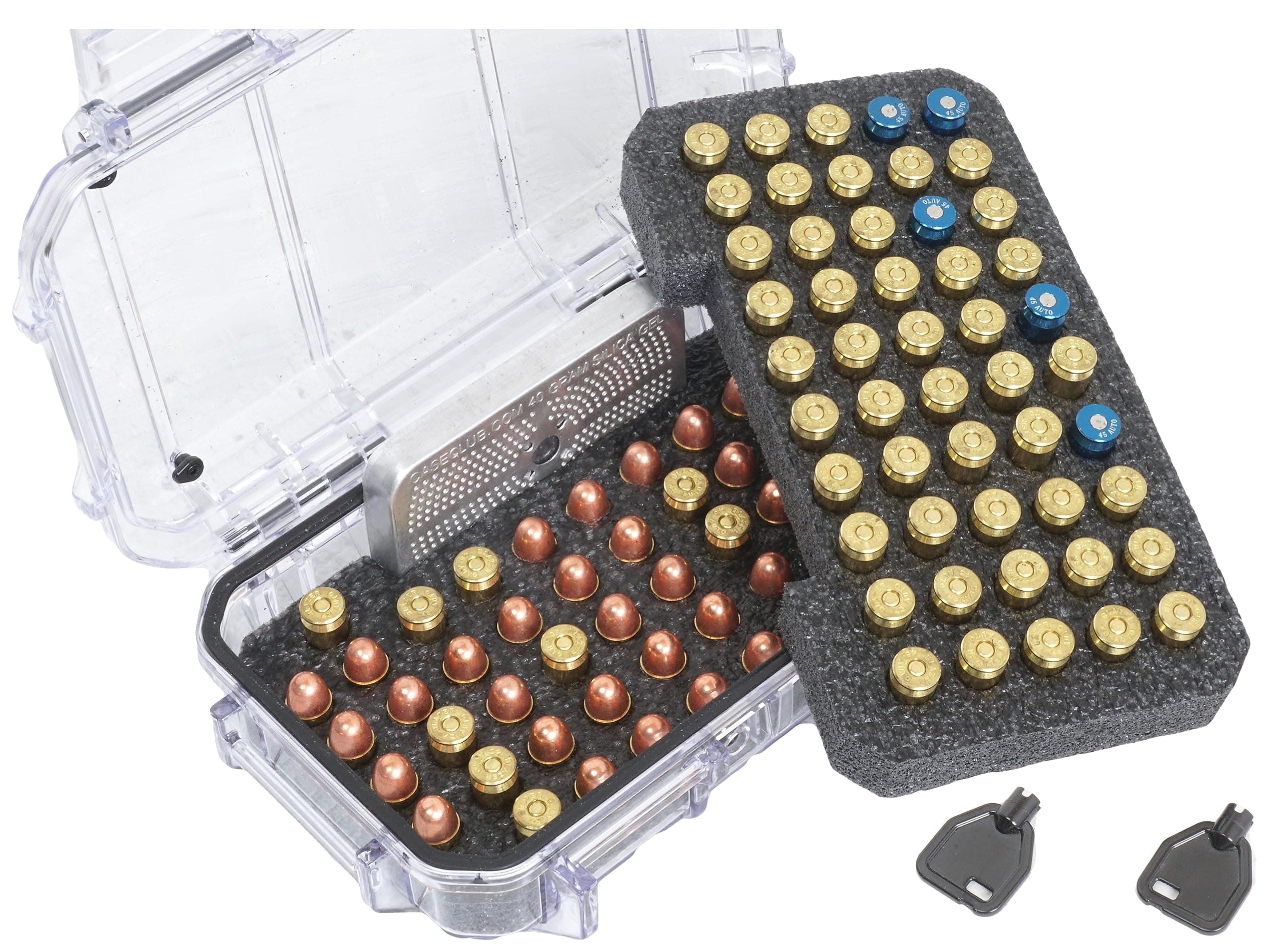 45 ACP Long Term Ammo Storage Case - Includes Silica Gel Dessicant to Help Absorb Moisture and has Clear Lid for Easy View