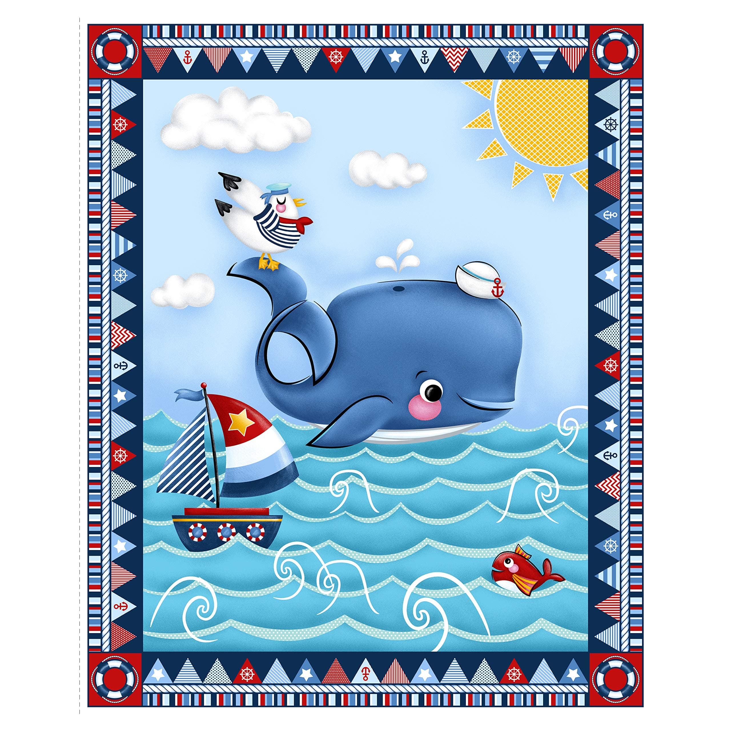 Studio E Fabrics A Whale Of A Time Nautical 36'' Panel Fabric, Navy