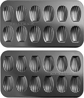 Bellemain Madeleine Pan | 12-Well Madeleine Mold Makes 12 Madeleine Cookies | Nonstick Tea Cake Pan for Madeleines, Cakelet Pan | Warp-Resistant Carbon Steel Madeline Pans (2-Pack)