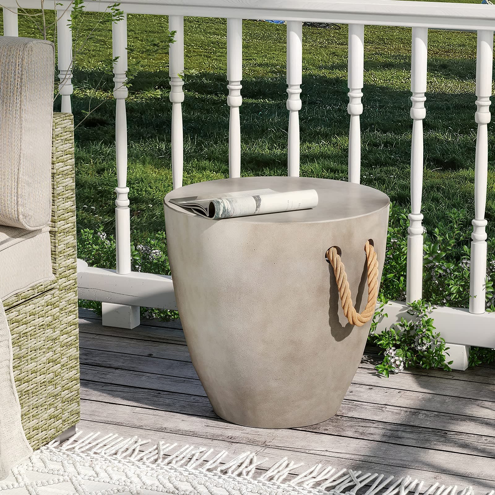 SUNBURY Outdoor Side Table Concrete Side Table, 17" H Small Outdoor Side Tabl...