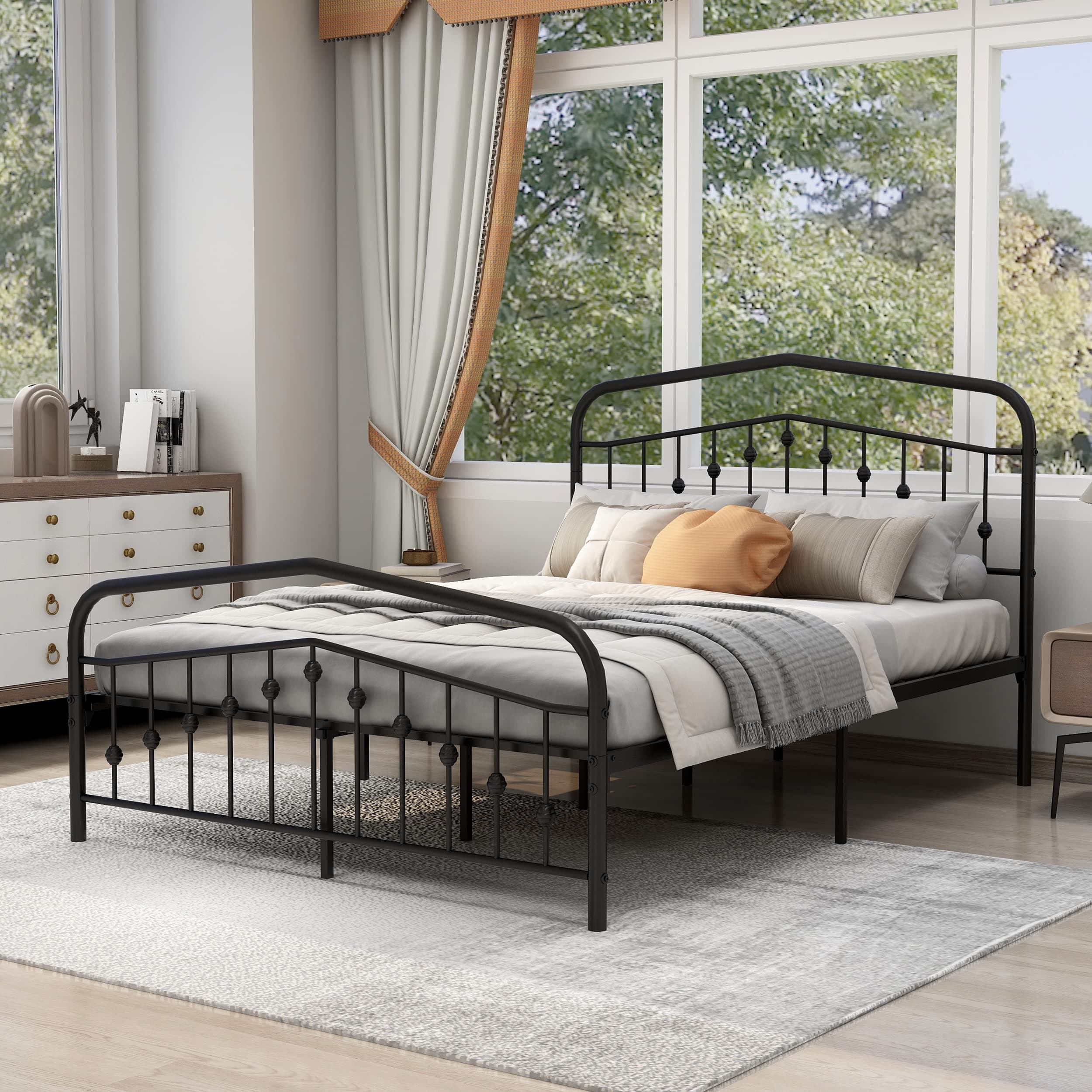 Zoophyter Metal Platform Bed Frame Queen Size No Box Spring Needed with Headboard Footboard Premium Steel Slat Support Black