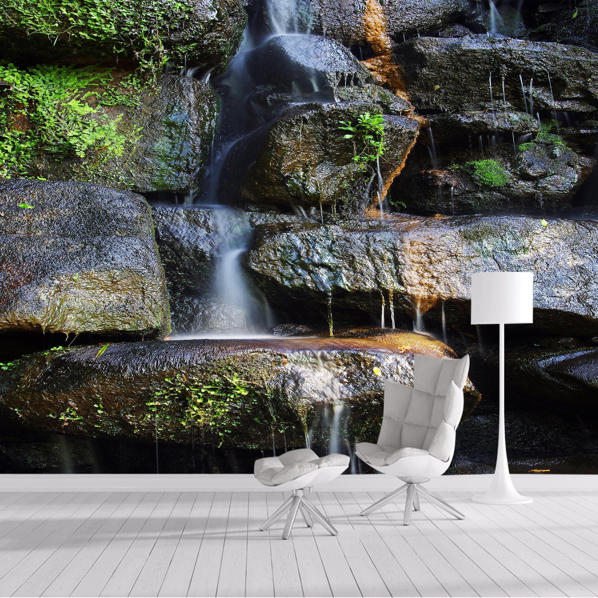 Custom Size Wall Murals,Removable Peel and Stick Self-Adhesive Wall Murals Large Photo Wallpaper,3D Waterfall Lake Forest Natural Scenery for Living Room Bedroom