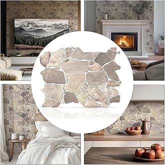 Retro-Art 3D Faux Stone Wall Panels, Pack of 15, Grey Beige Brown Wild Boulder, Lightweight PVC Sheets 17.5" x 23.75" (44.5cm x 60.3cm), Rock Tiles - Covers 43.3Sq Ft (4m2)