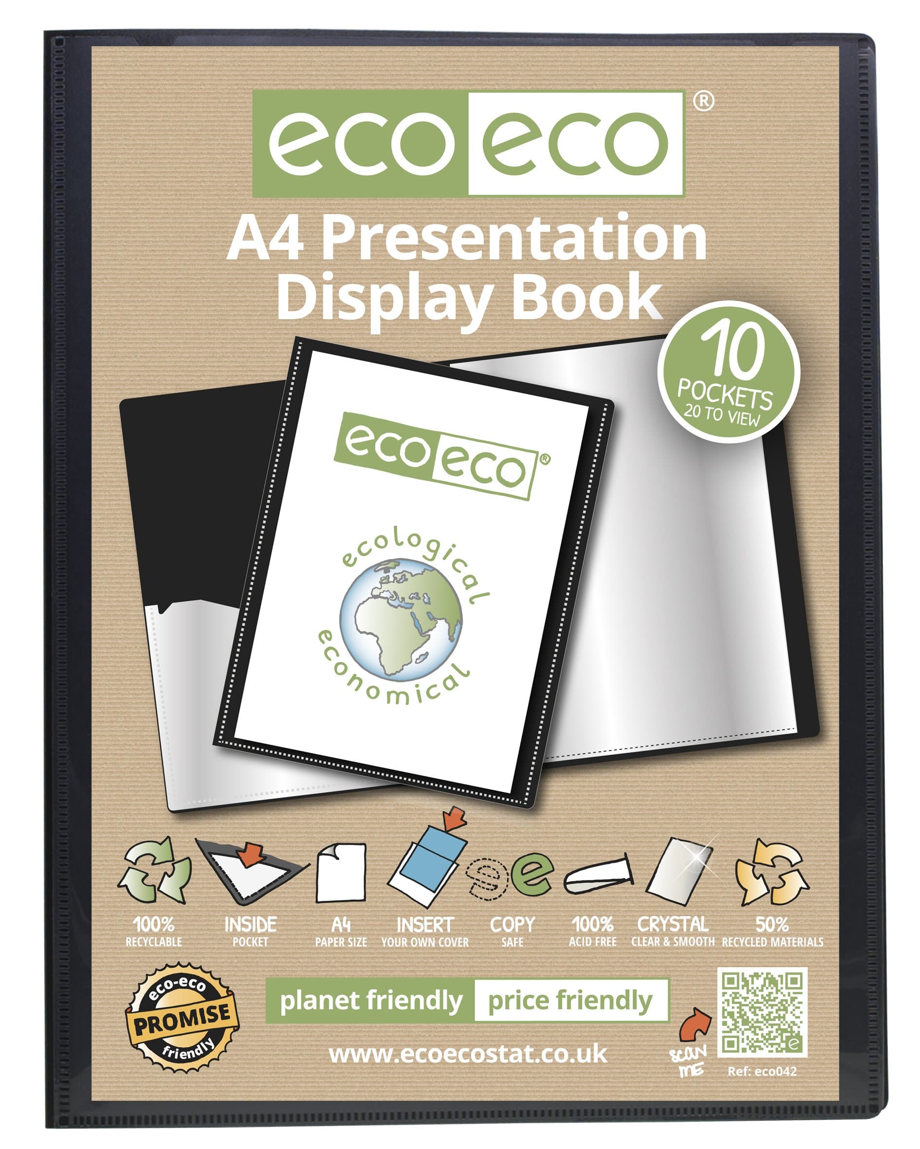 A4 50% Recycled 10 Pocket (20 Views) Black Professional Presentation Display Book