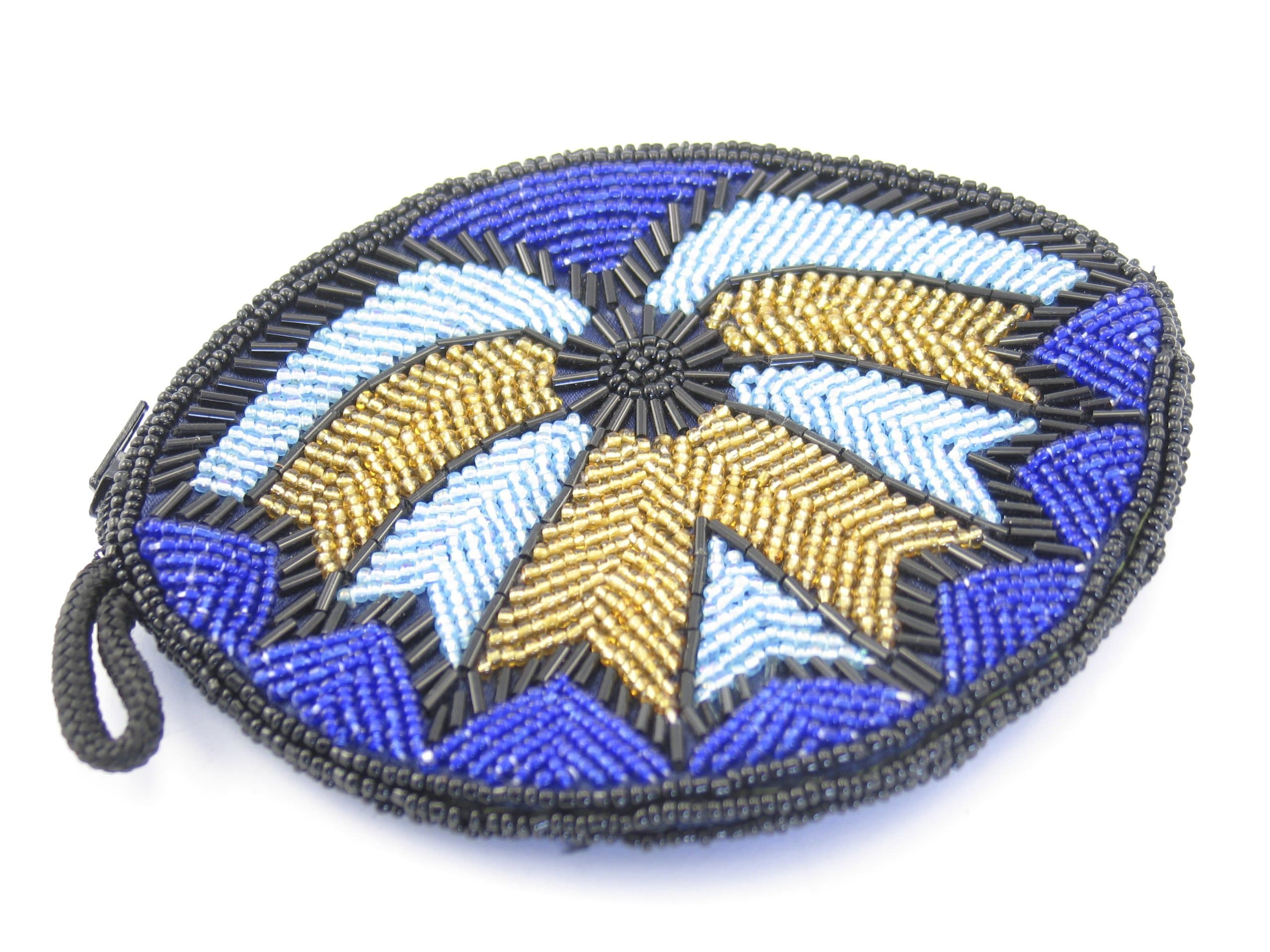 Beautiful Blue Beaded Coin Purse, Double Sided, Fully Lined