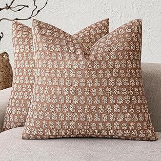 Foindtower Set of 2 Decorative Vintage Floral Print Throw Pillow Covers Neutral Farmhouse Cushion Covers Boho Home Decor for Sofa Couch Chair Bedroom Living Room Outdoor,20×20 Inch,Light Orange Brown