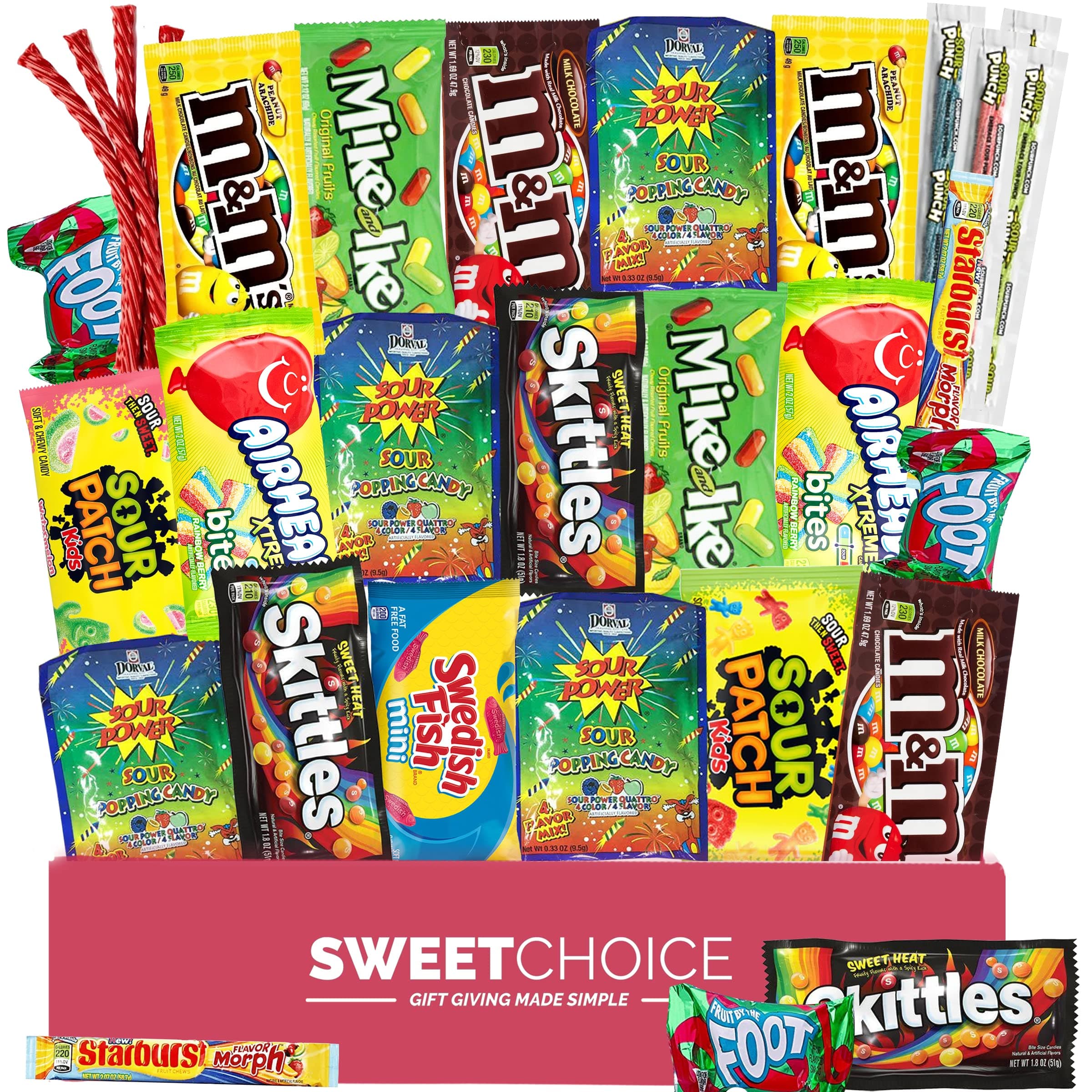Bite Size Candy Variety pack Gift box Care Package - (40 count) A Sampler of Skittles, Sour Patch Kids, Starburst, , Twizzlers, and More! Great for Movie Night Sleepovers and Goodie Bags!