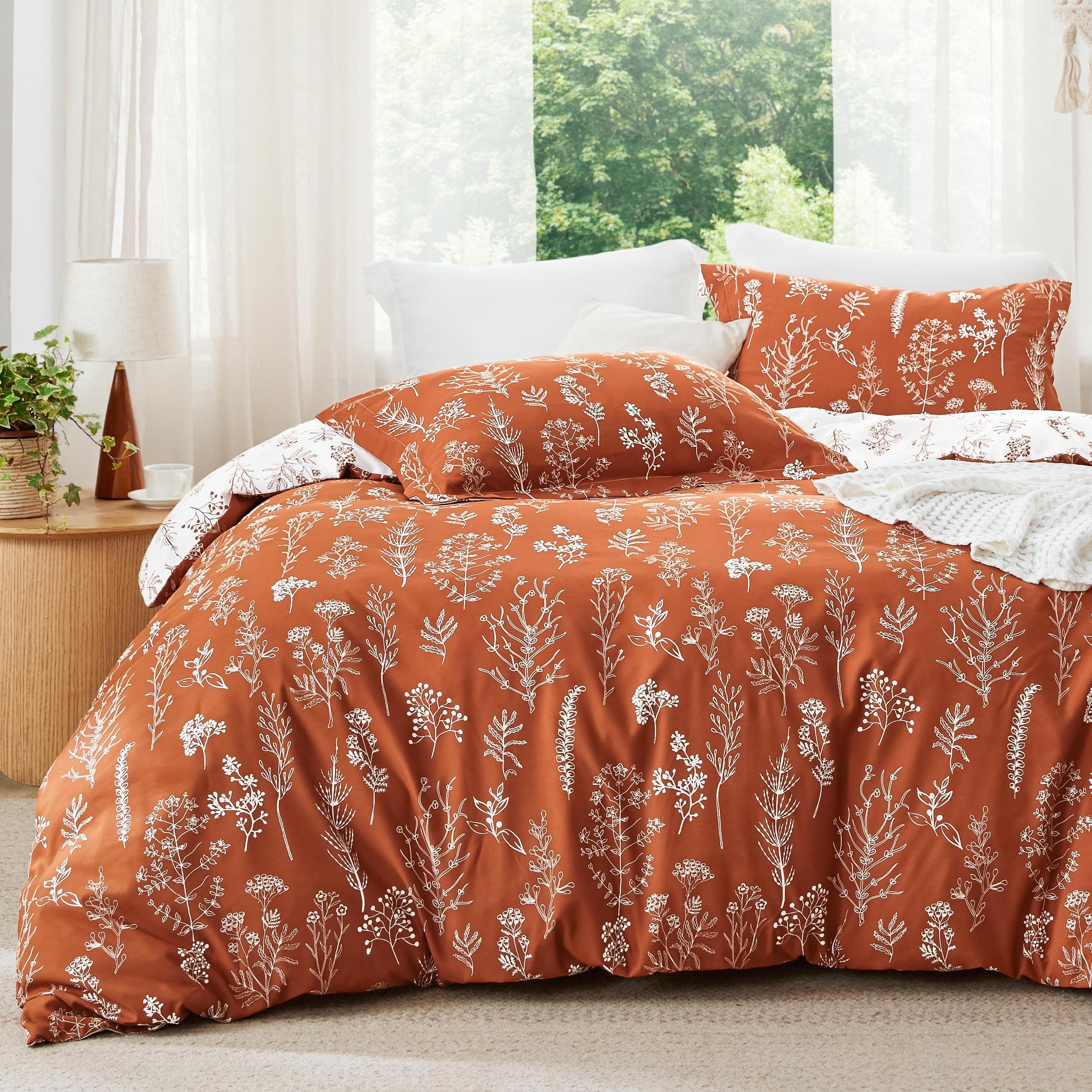Bedsure Full Comforter Set - Terracotta Comforter, Cute Floral Bedding Comforter Sets, Gifts for Woman, 3 Pieces, 1 Soft Reversible Botanical Flowers Comforter and 2 Pillow Shams