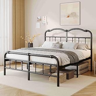 Vintage-Inspired 18 Inch Metal Bed Frame - Victorian Headboard & Footboard, Sturdy Platform Design, Under Bed Storage, No Box Spring Needed, Noise Free, Queen Size