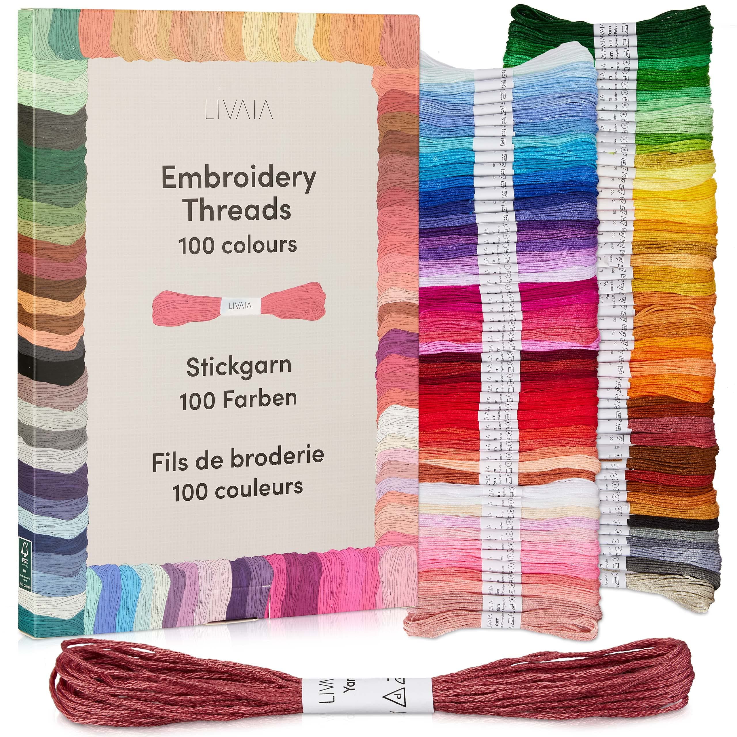 Embroidery Thread Set: Cross Stitch Thread in 100 Colours, 5 metres Each – Embroidery Threads, Bracelet Thread, Crochet Thread – Sewing Thread LIVAIA