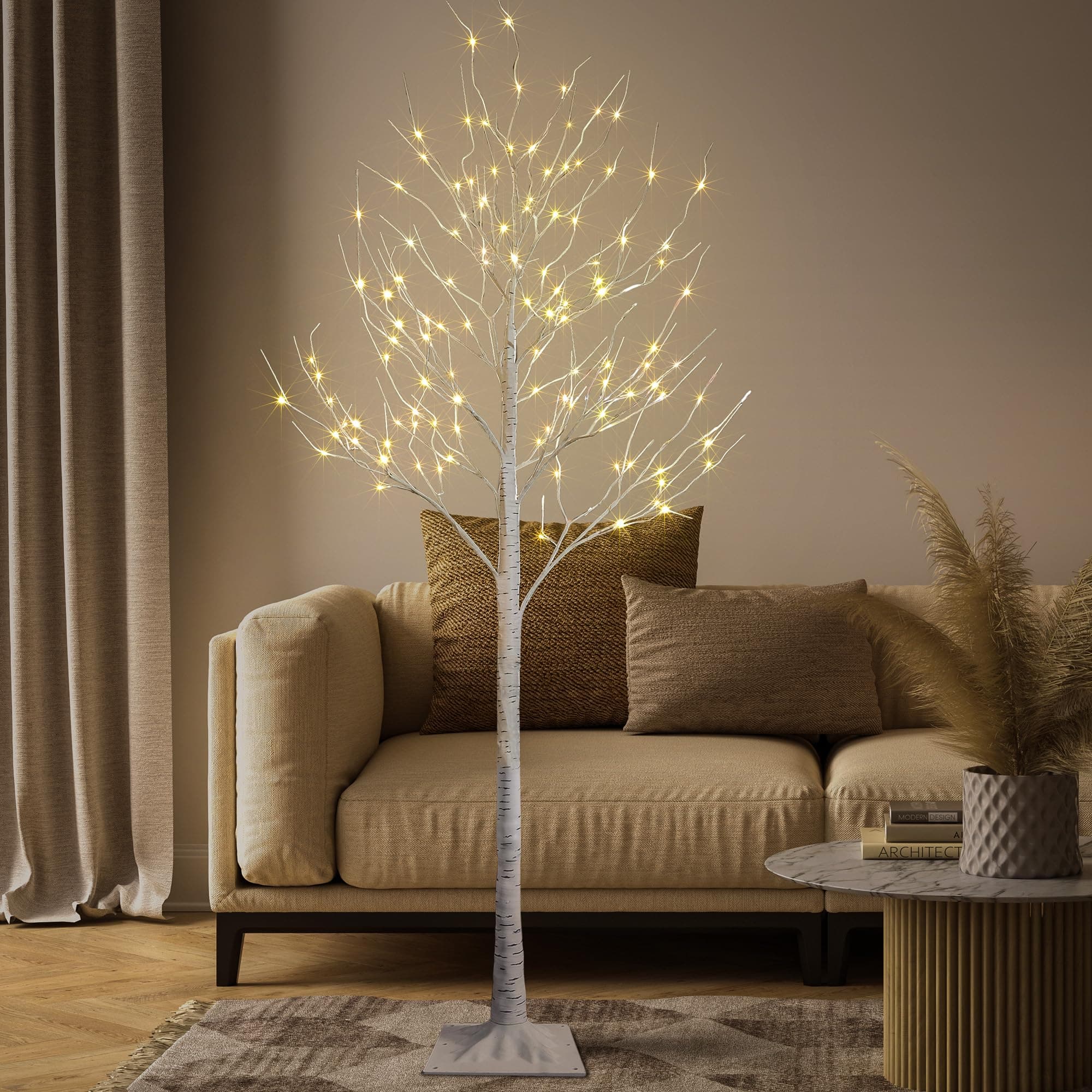 Lighted Birch Tree 8FT 132 LED Artificial Tree for Decoration Inside and Outside, Home Patio Wedding Festival Christmas Decor, Warm White