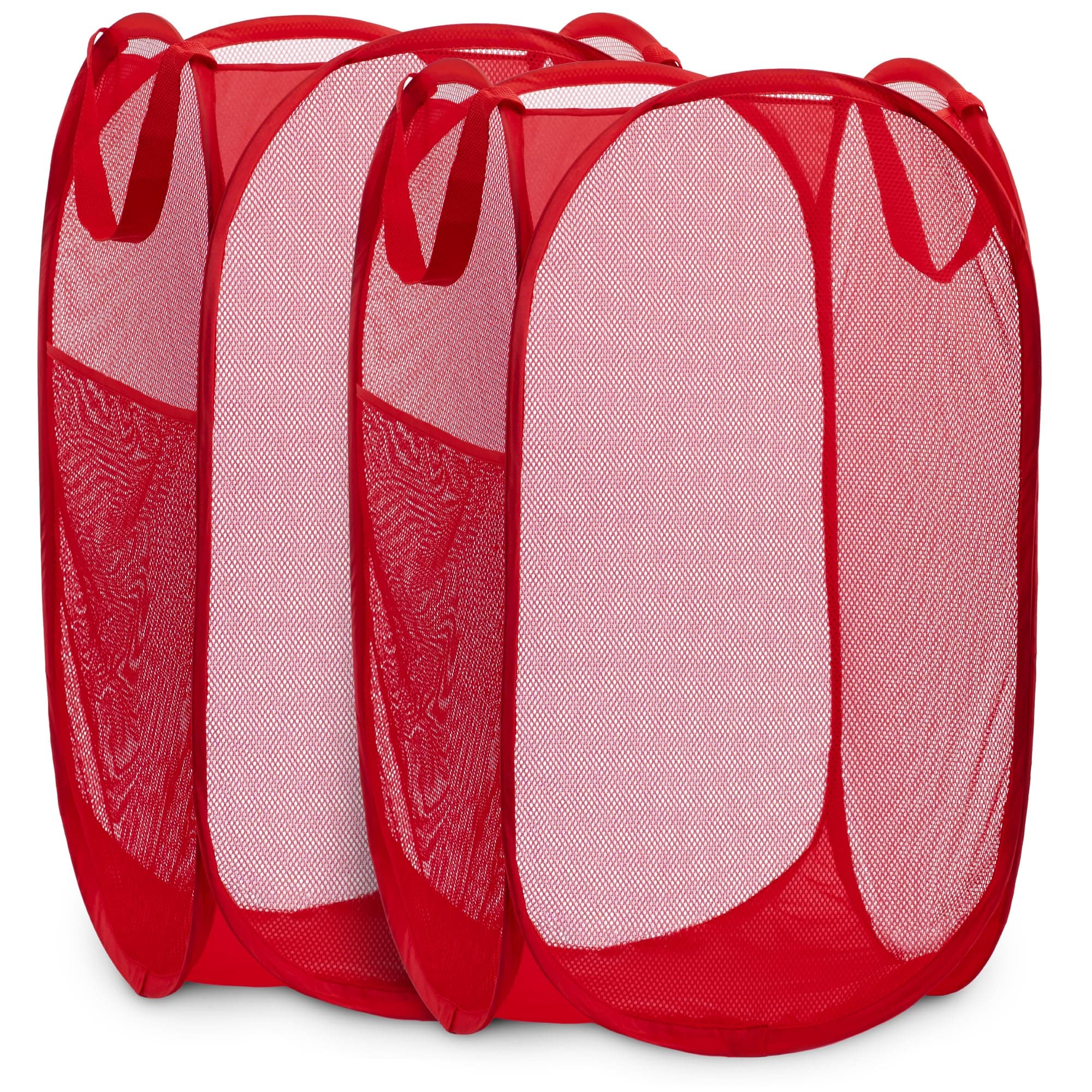 Mesh Popup Laundry Hamper - Portable, Durable Handles, Collapsible for Storage and Easy to Open. Folding Pop-Up Clothes Hampers are Great for The Kids Room, College Dorm or Travel. (Red | Set of 2)