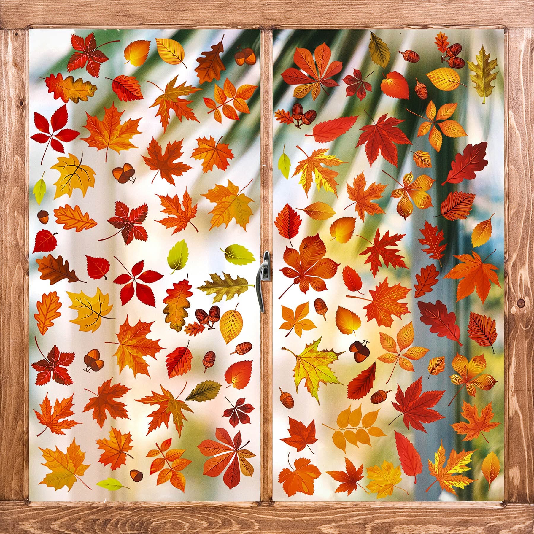 174Pcs Fall Leaves Window Clings Decor-Fall Decorations for Home,Thanksgiving/Autumn Maple Decals,Thanksgiving Window Stickers,Fall Leaves Pine Cones Pumpkin Party Decor