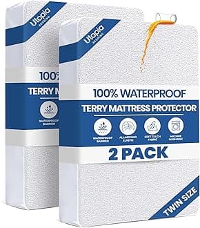 Twin Size Mattress Protector Waterproof 2 Pack, Premium 200 GSM Terry Mattress Cover, Soft & Breathable Bed Cover, Fitted Sheet Style Stretchable Deep Pockets 15" by Utopia Bedding (White)