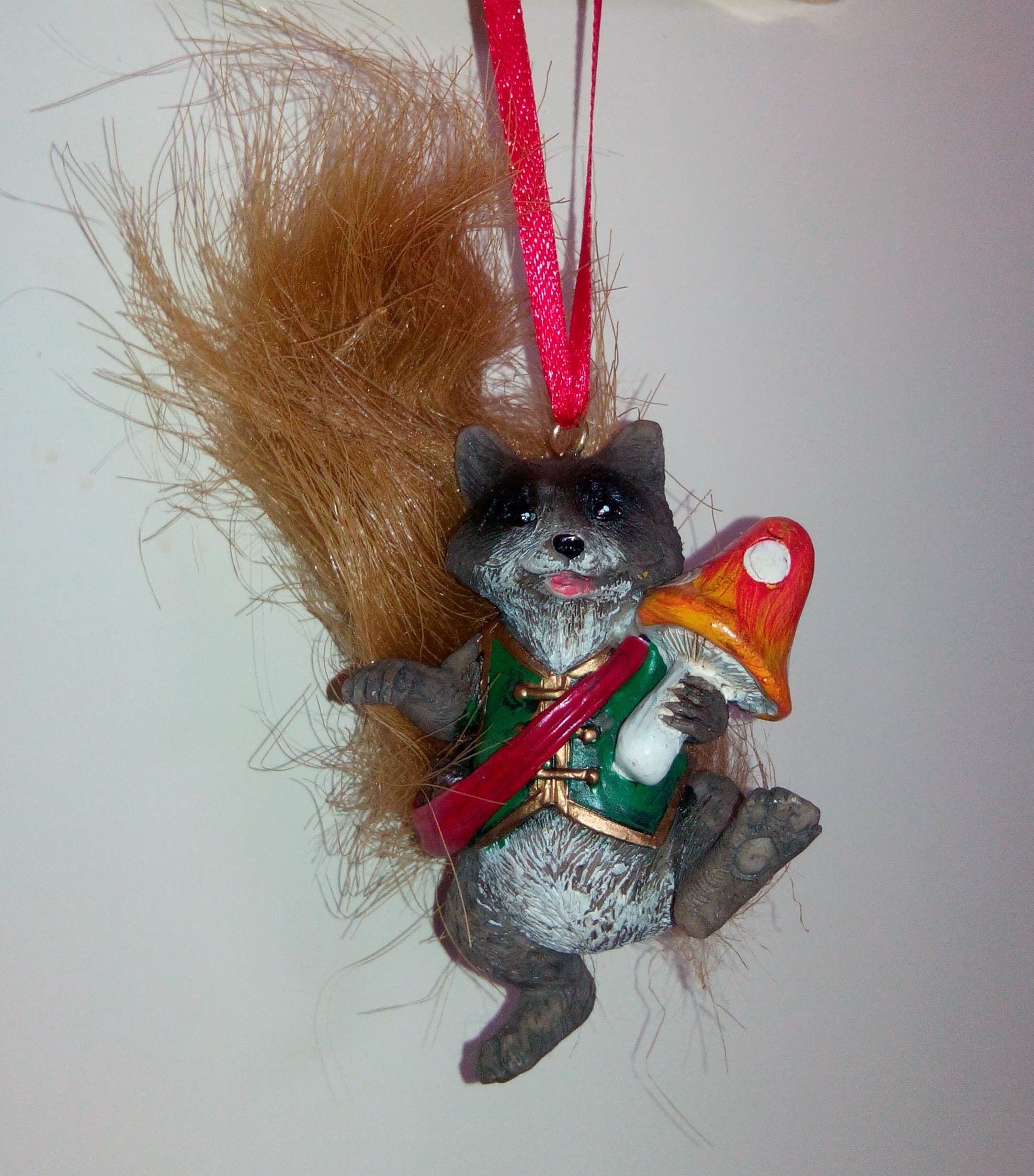 Christmas Tree Ornament Squirrel Holding Red Toadstool